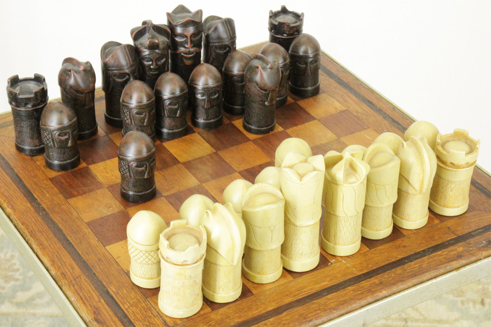 Contemporary Inlaid Wood Chess Board on stand (1 of 4)