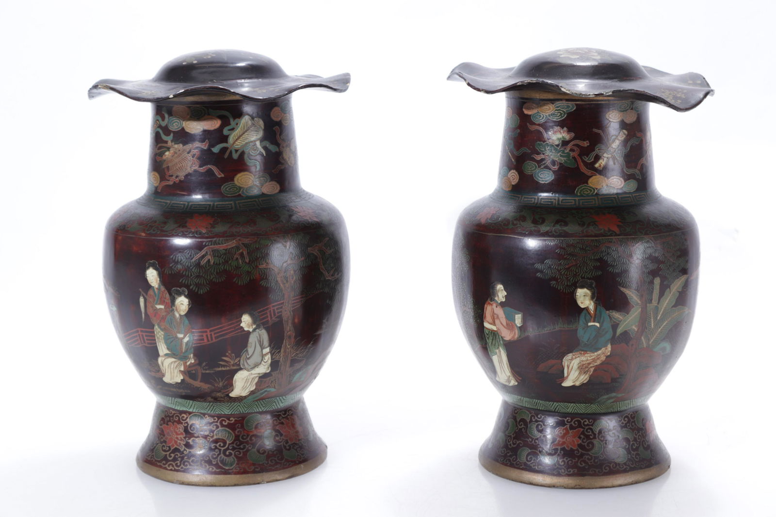 Pair Chinese Lacquered Lead Tea Canisters (1 of 8)