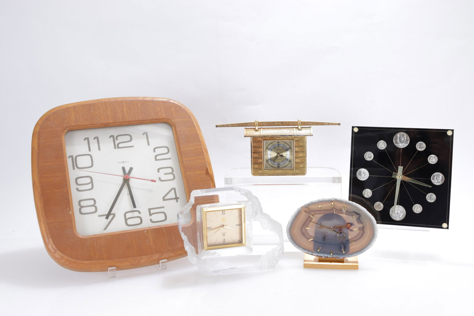 Group of Clocks, H. Miller, Agate, Coins (1 of 15)