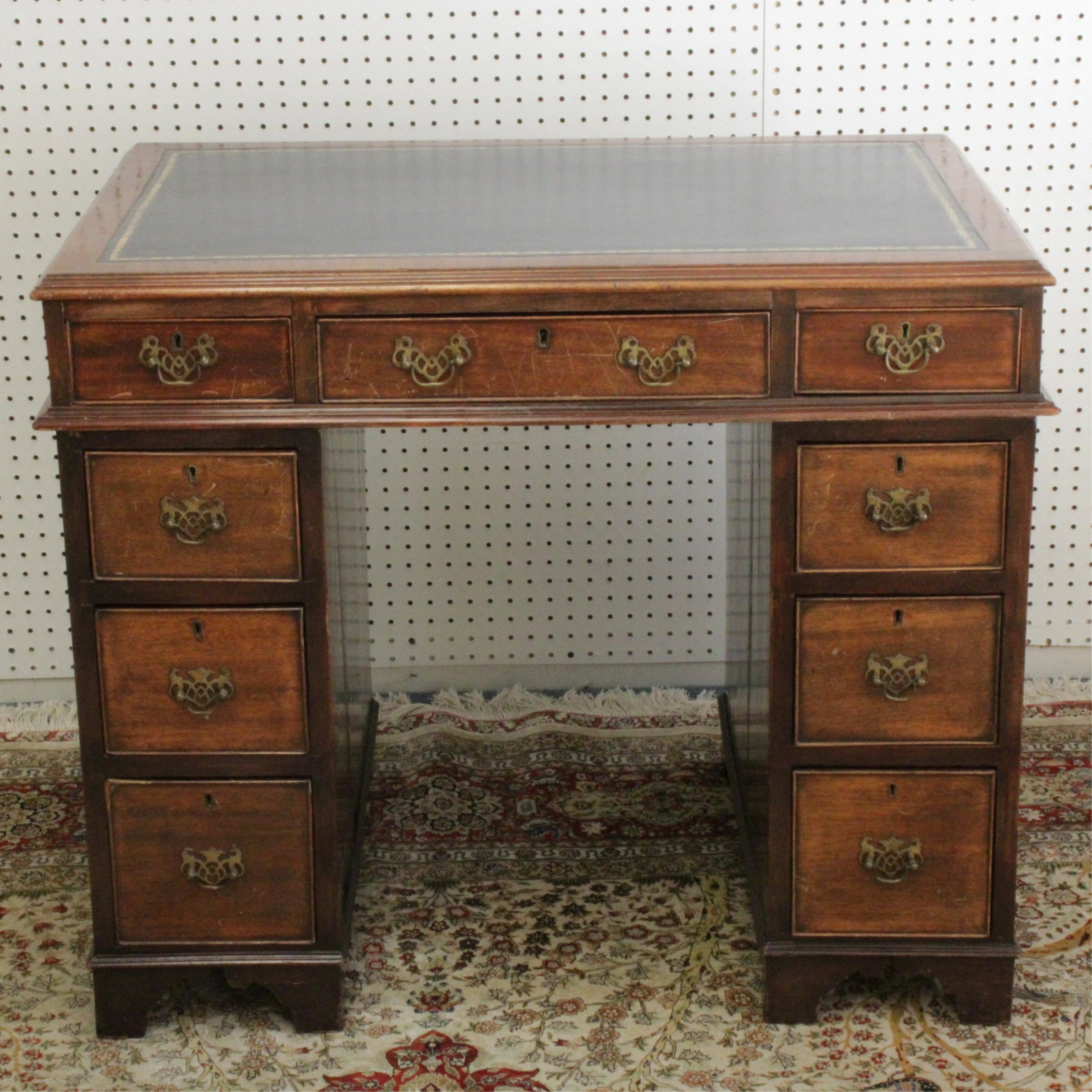 George III Style Mahogany Pedestal Desk: George III Style Mahogany Pedestal Desk Dimensions: 30" H x 36" W x 24" D (TTUC63)(MS)