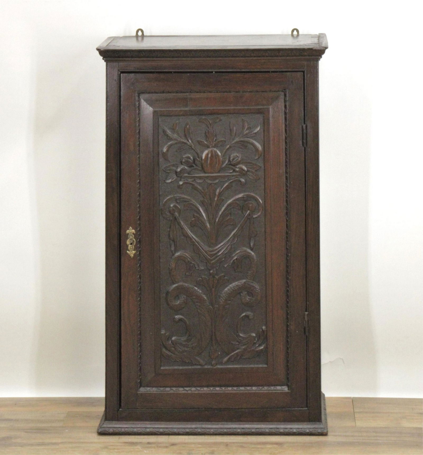 Diminutive 19th C. English Carved Oak Hanging Cabinet (1 of 5)
