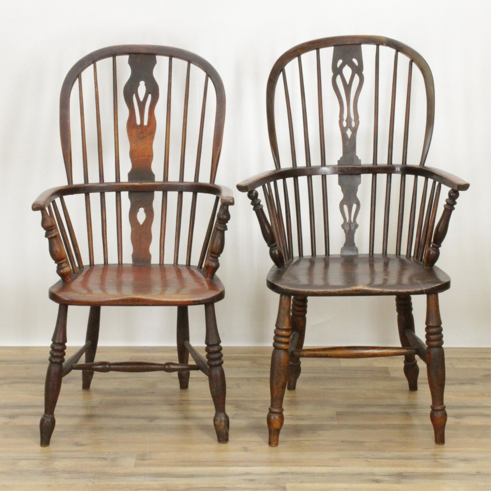 Pair English Elm Windsor Armchairs, 19th C. (1 of 7)