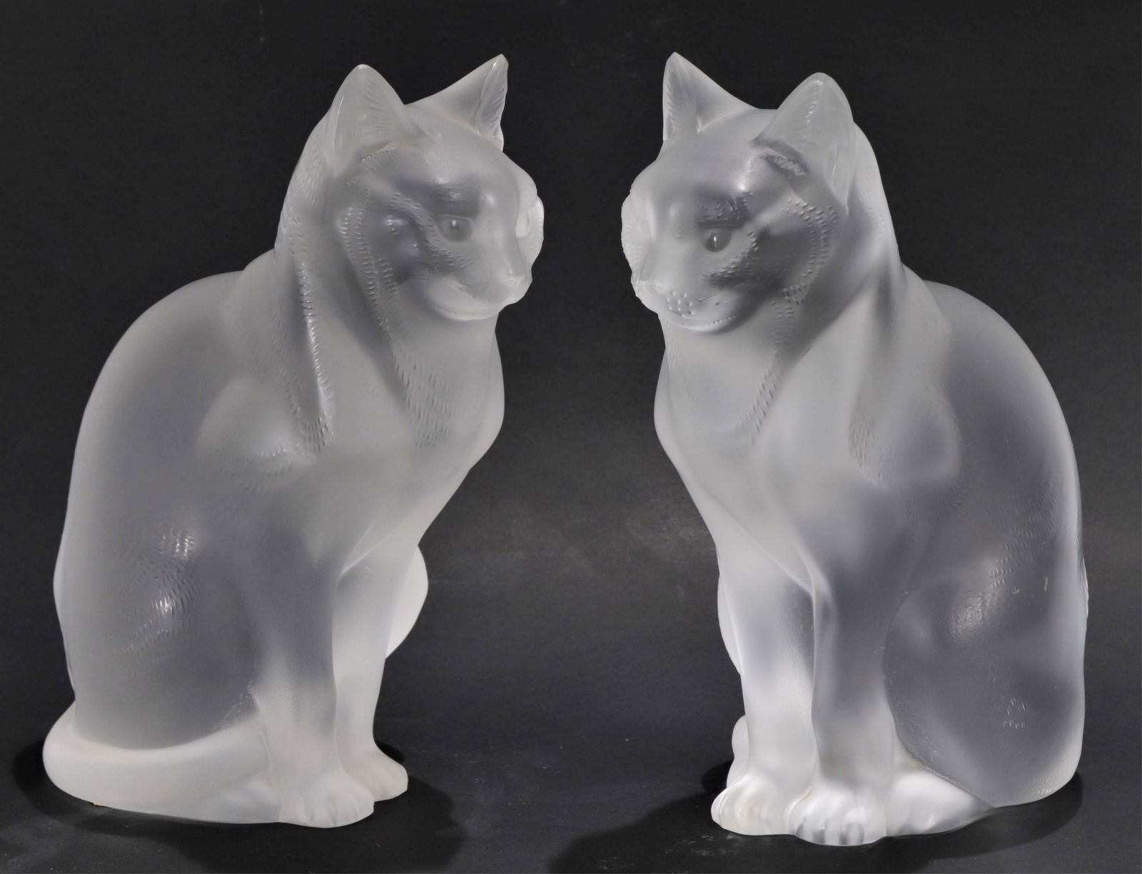 Pair of Lalique Frosted Glass Cats (1 of 7)