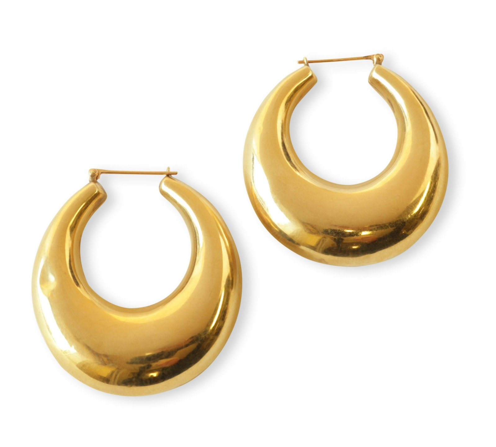 Pair of 14k Yellow Gold Puffed Hoop Earrings: A pair of 14k yellow gold puffed hoop earrings. 11.2 grams. 1.75" long, 1.5" wide Property from the collection of Linda Edelstein, Briarcliff Manor, NY.