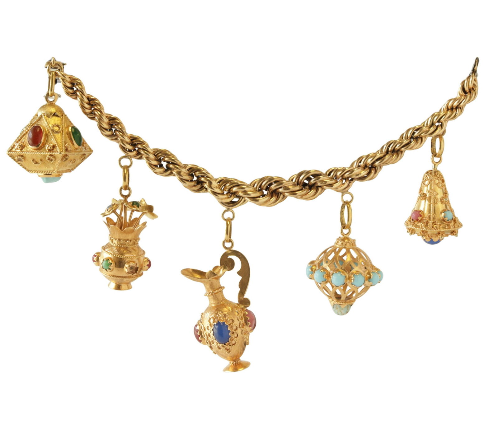 Etruscan Revival 18k & 14k Gold Charm Bracelet (1 of 7)