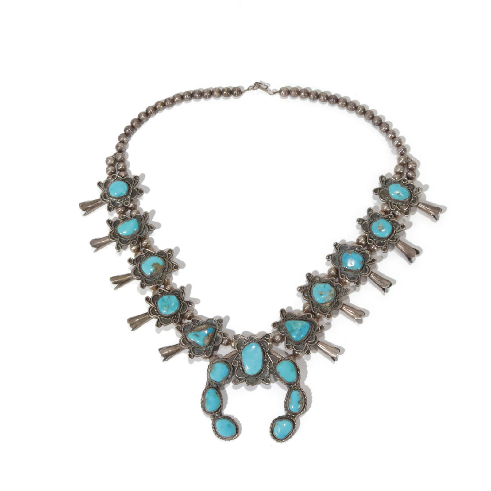 Navajo Silver & Turquoise Squash Blossom Necklace (1 of 4)