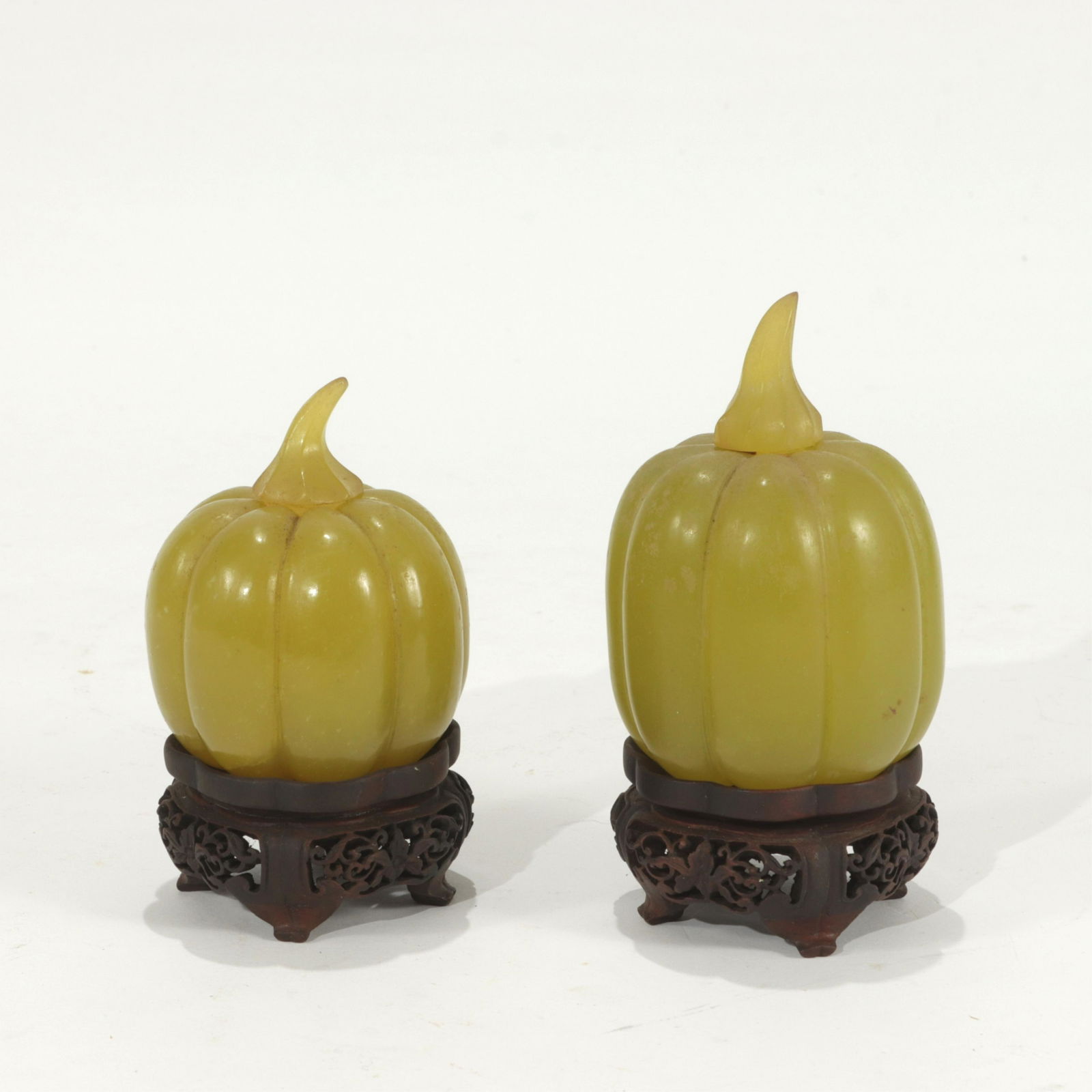Two Chinese Carved Yellow Hard Stone Melon Bottles (1 of 11)