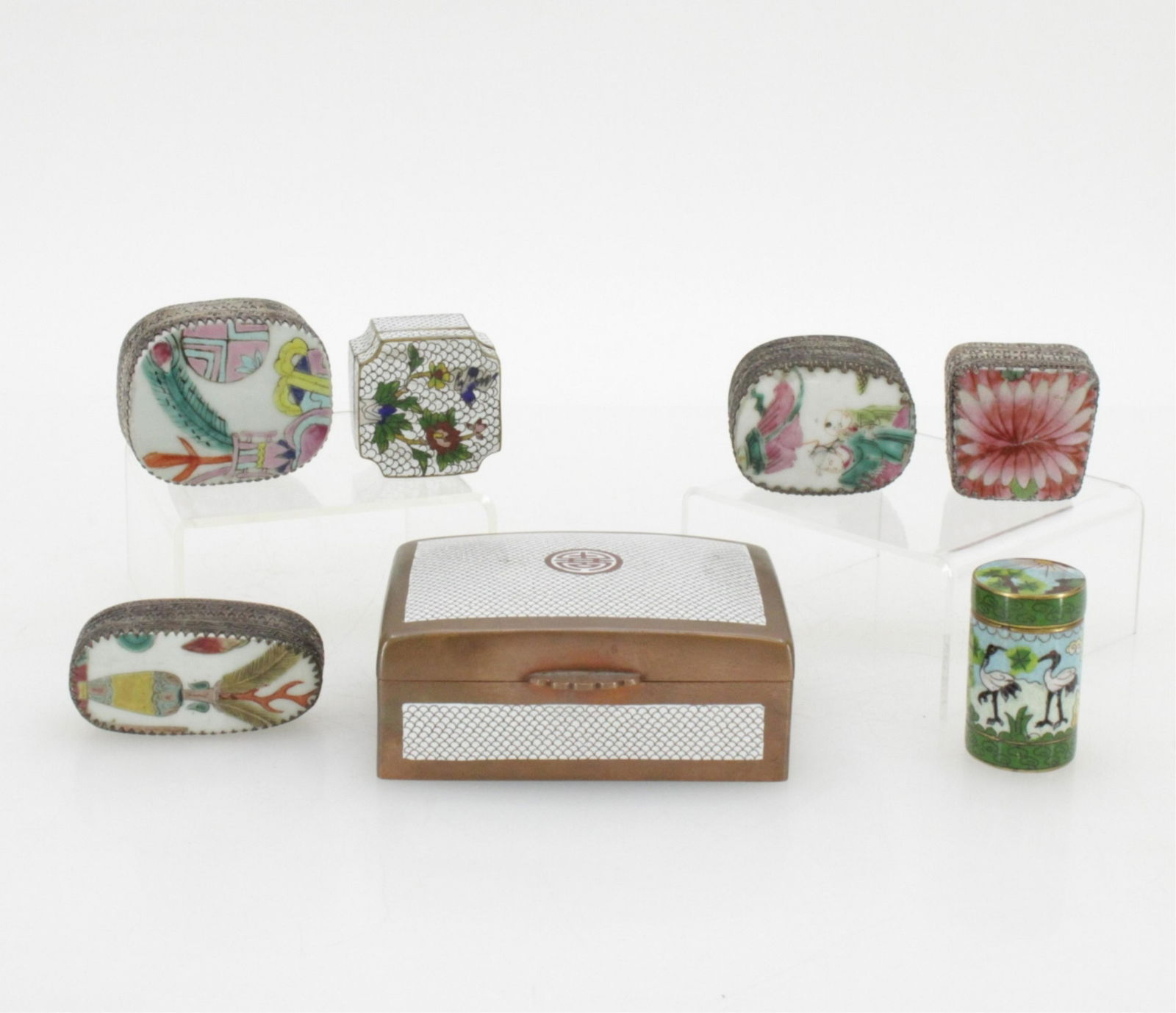 Group 7 Chinese Boxes Cloisonne Porcelain Enameled (1 of 4)