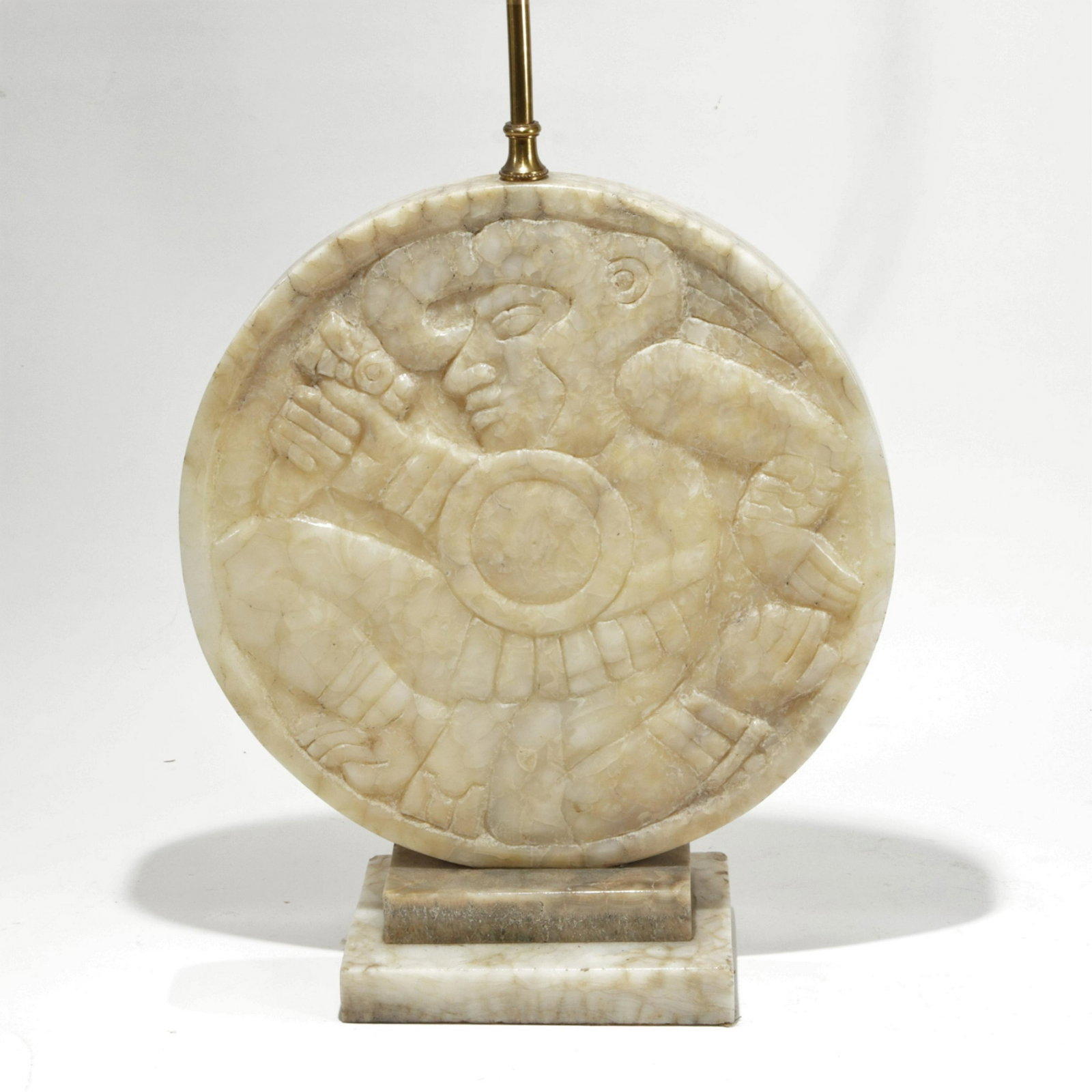 Soapstone Disc Mounted as Lamp: Harp for shade is adjustable in height. (HGRO468)(SCL/PR) 12 dia by 21 to top of socket