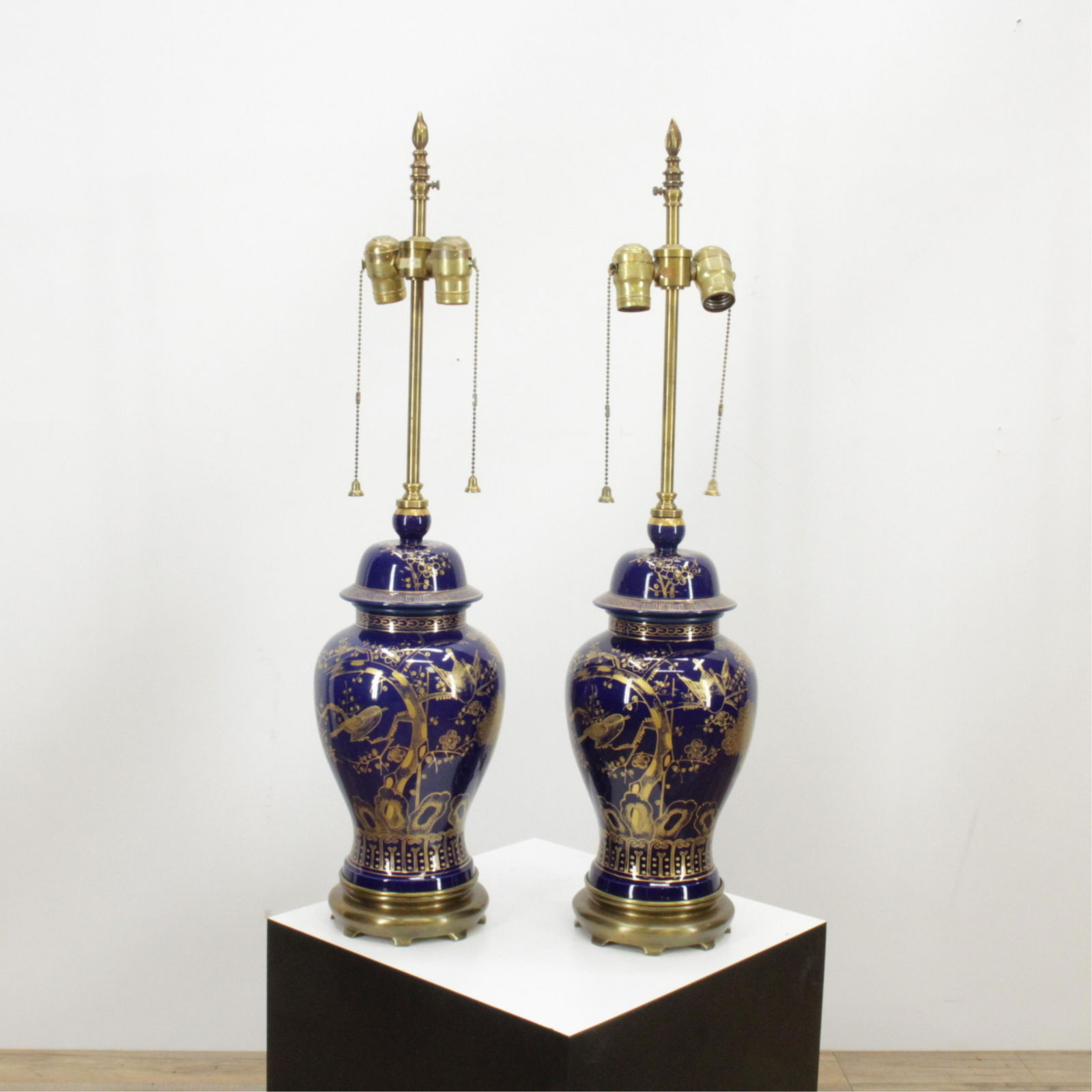 Pair Blue & Gilt Decorated Asian Vase Lamps (1 of 8)