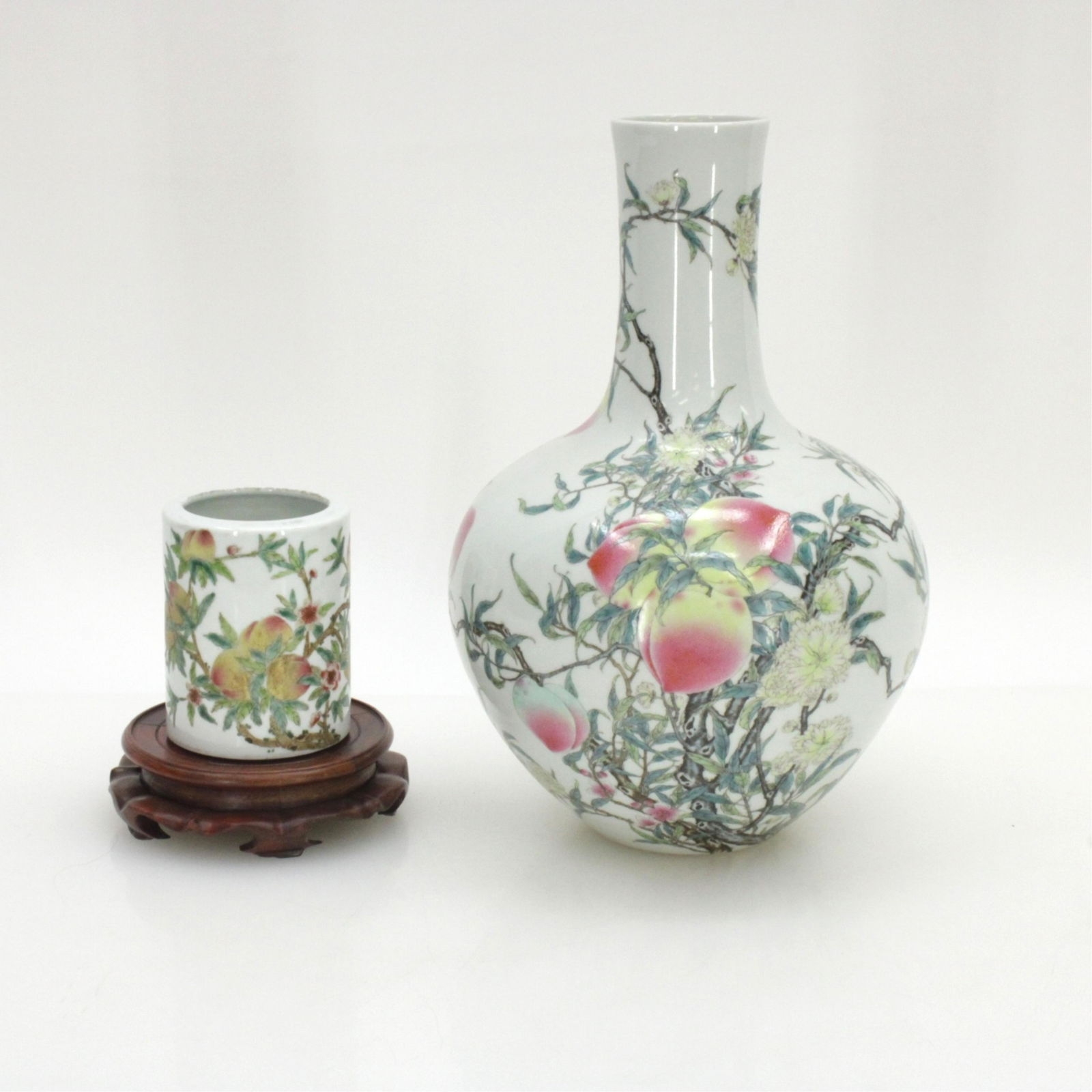 Chinese Peach Blossom Brush Pot & Porcelain Vase (1 of 11)