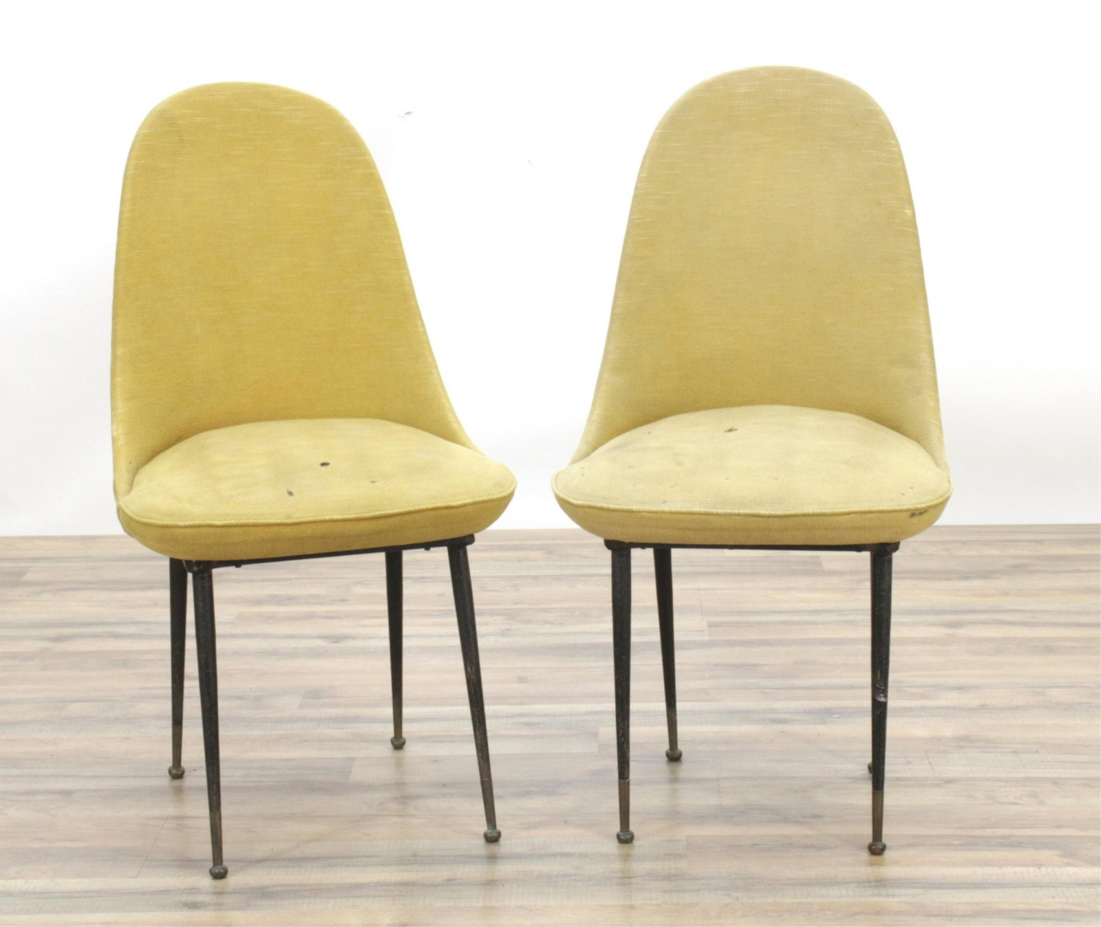 Pair Mid Century Black Ptd. Metal & Brass Chairs (1 of 6)