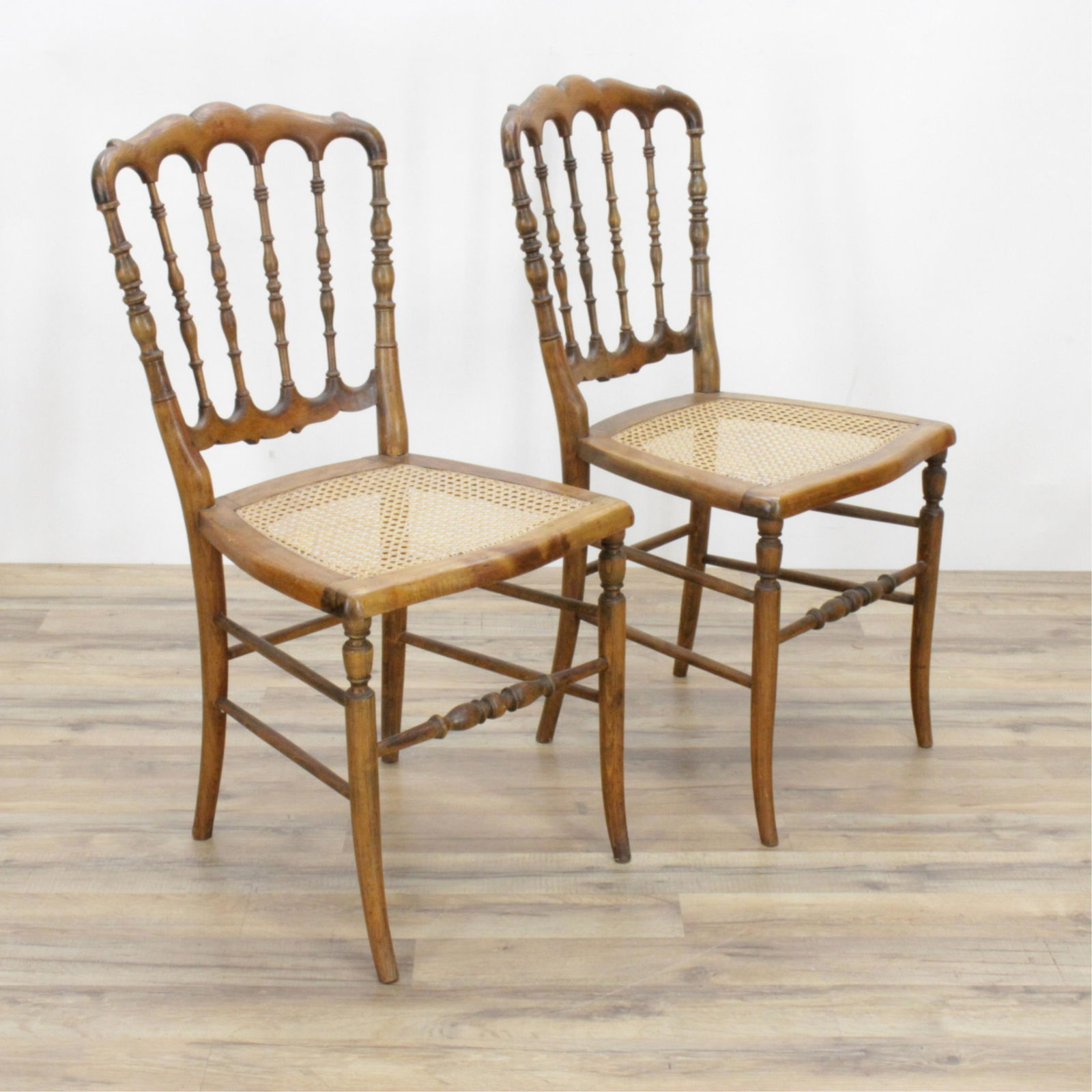 Pair of Chiavari Wood/Cane Side Chairs: (JBUR482)(MM) Property from a Berkshire County Interior Designer 34 1/2 x 17 x 20