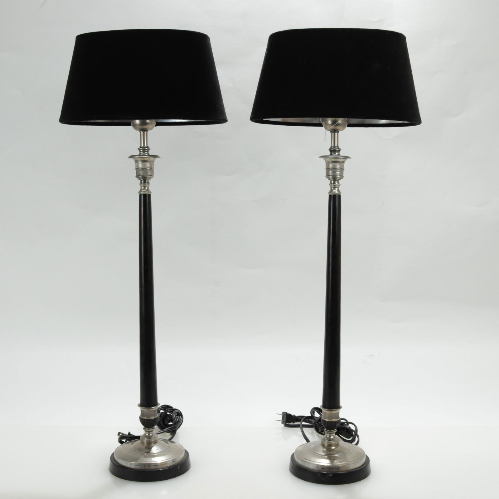 Pair of Chrome and Metal Tuxedo Table Lamps (1 of 2)