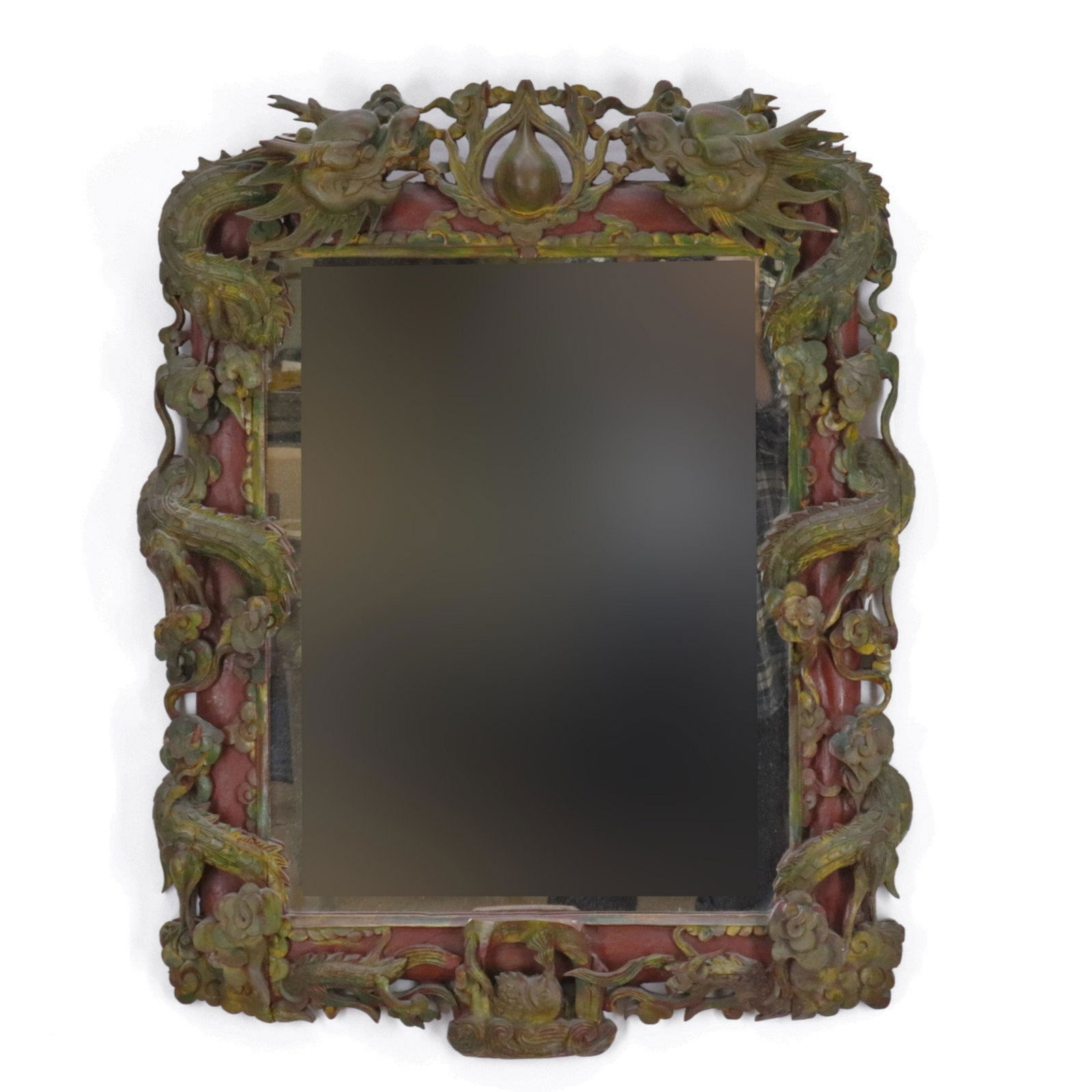 Asian Carved & Polychromed Wood Mirror (1 of 7)
