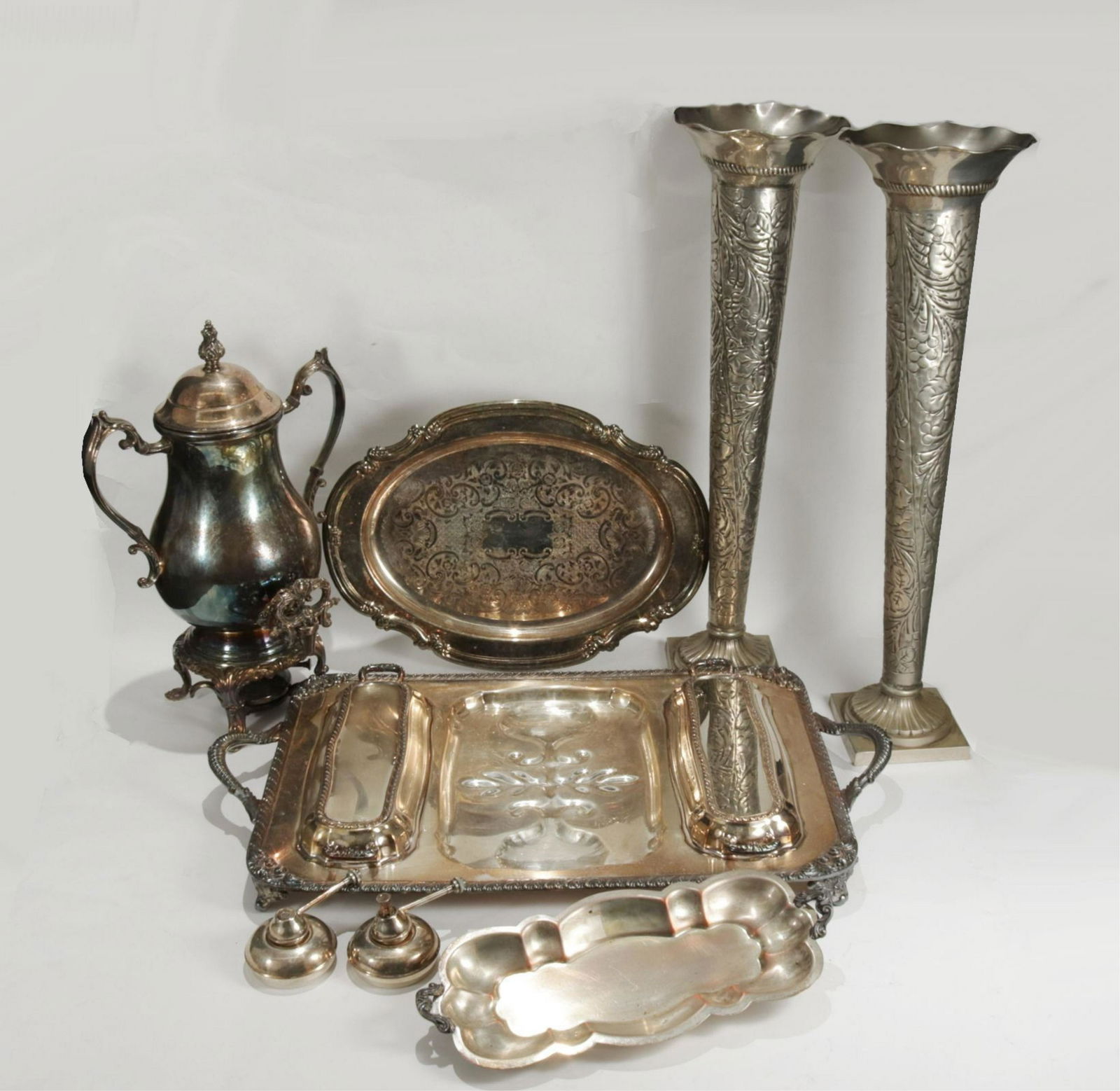 Silverplate Serving Trays, Coffee Urn, Vases (1 of 14)