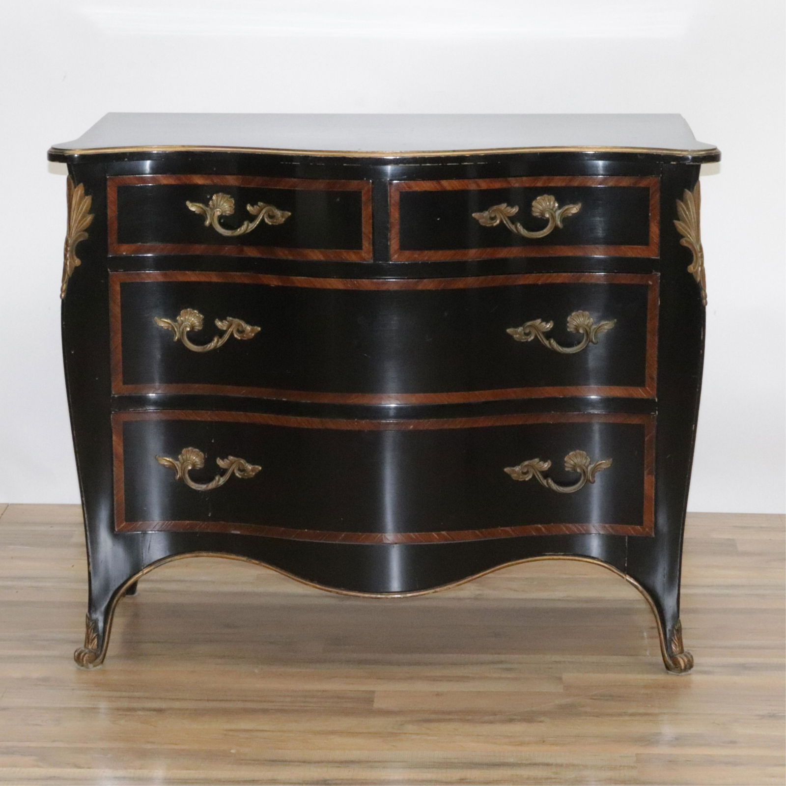 Louis XV Style Parcel Gilt Black Painted Commode (1 of 5)