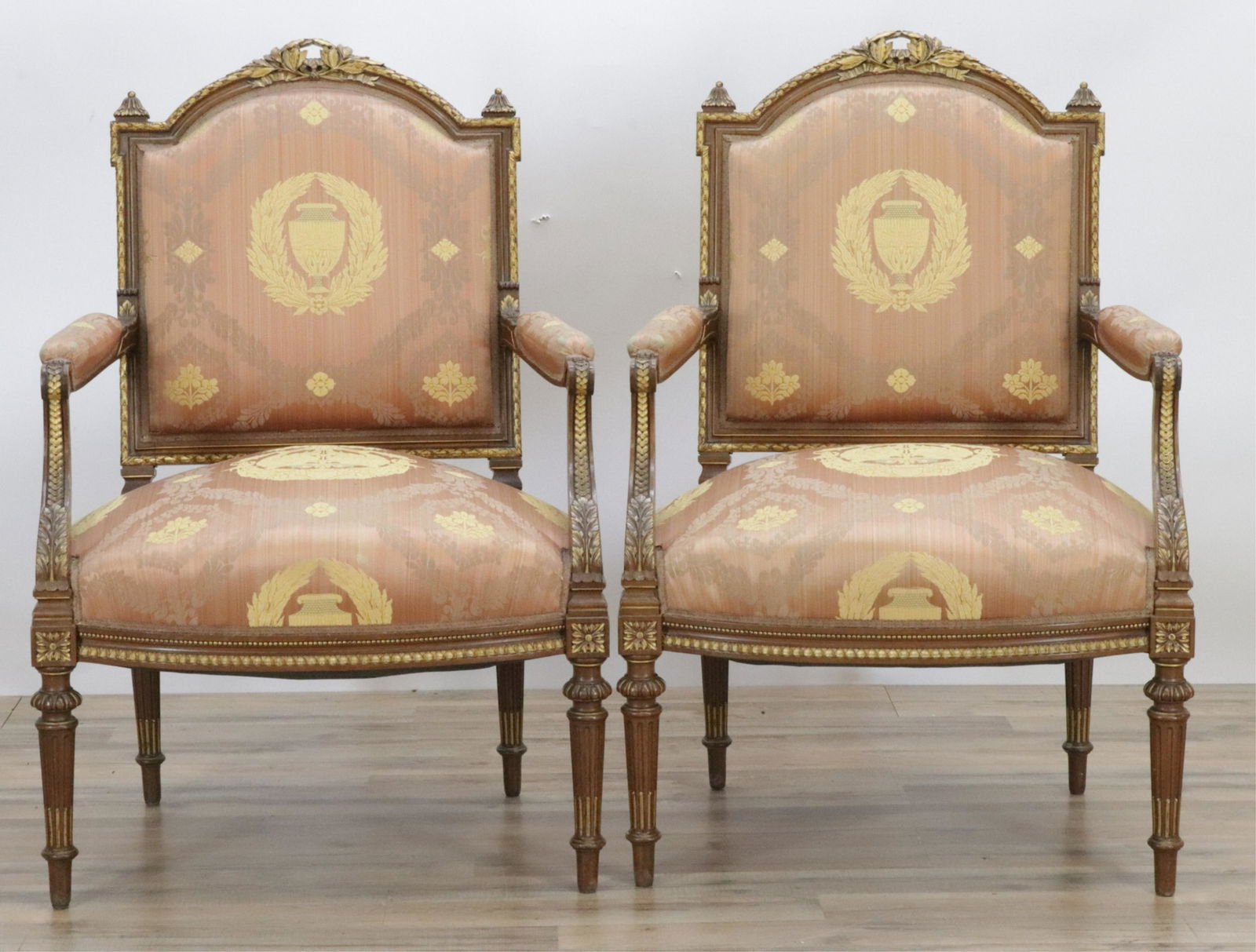 Pair Louis XVI Style Parcel Gilt Fauteuils, 19th C (1 of 7)