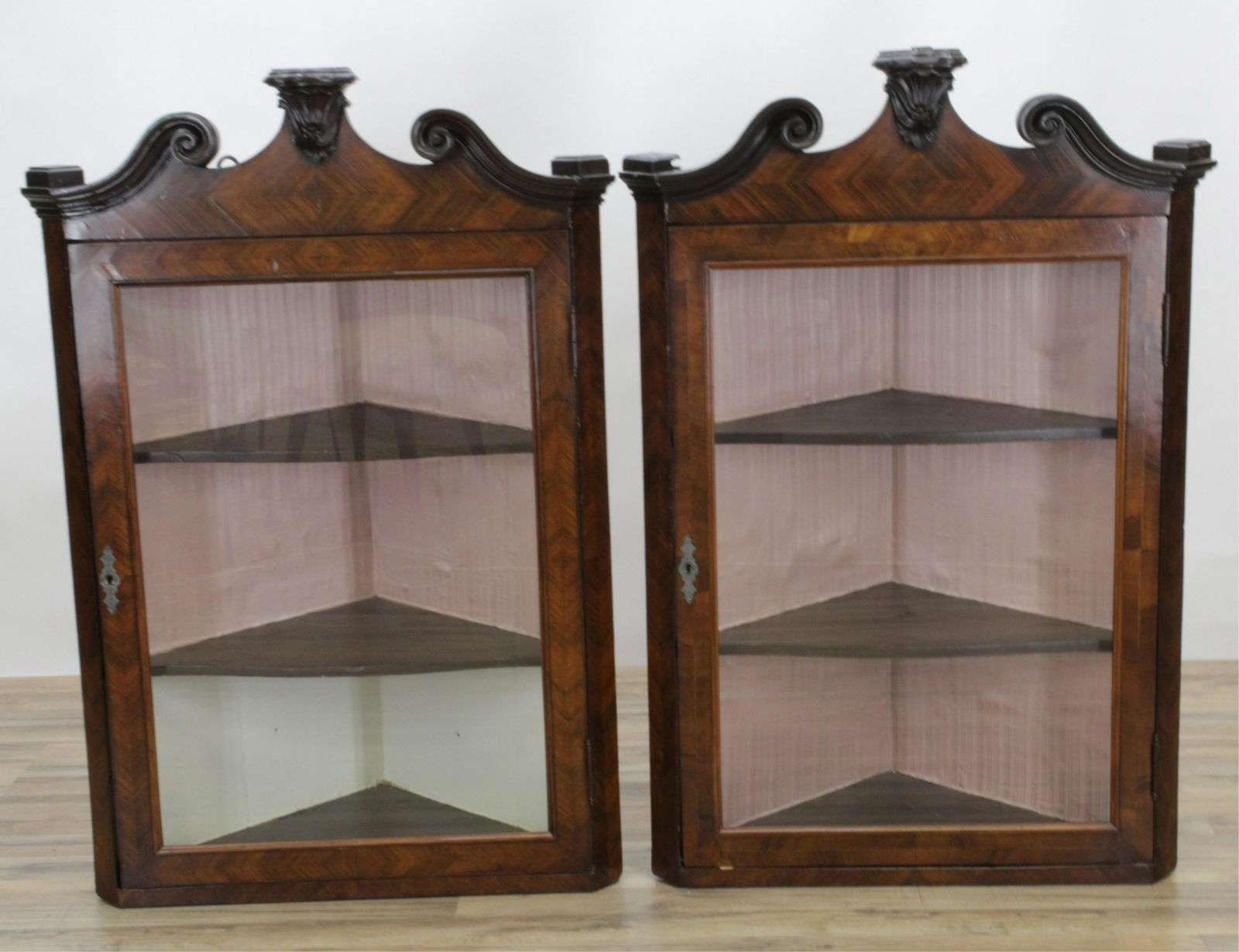Pair Rococo Style Hanging Corner Cabinet, 19 C. (1 of 8)