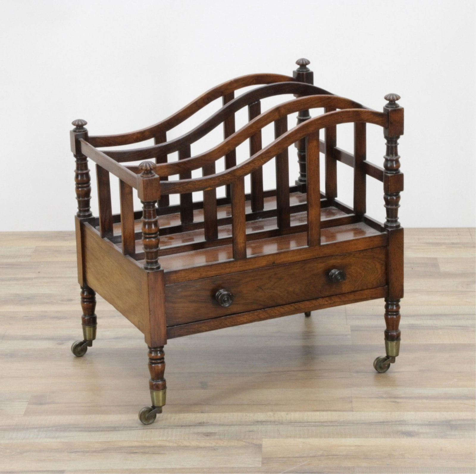 Regency Rosewood Canterbury: Brass foot caps with casters. Mahogany secondary woods. 18.5" x 14 x 19.5H Property from the Estate of Hadassah Loeb, NYC