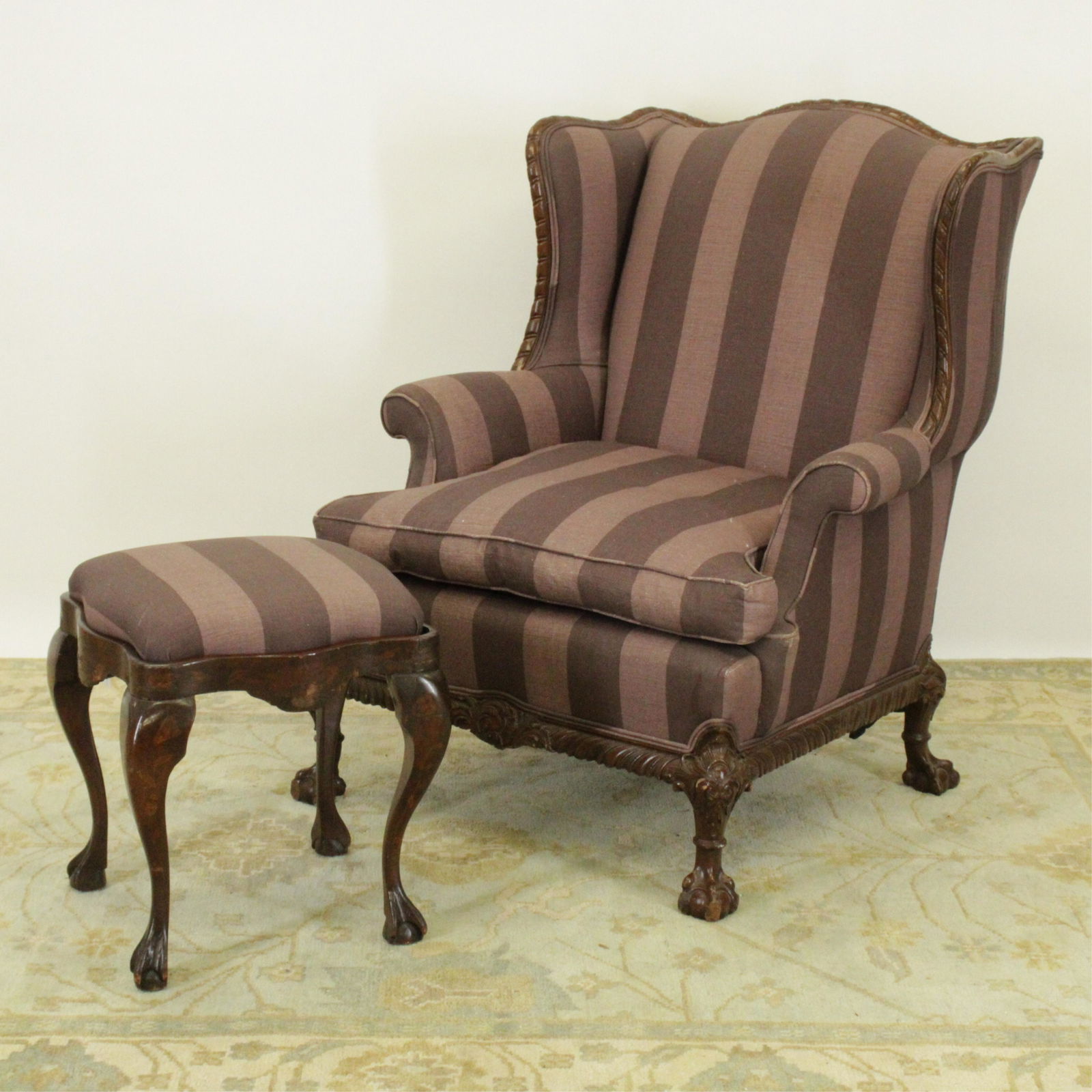 Chippendale Style Upholstered Wing Chair/Ottoman (1 of 10)