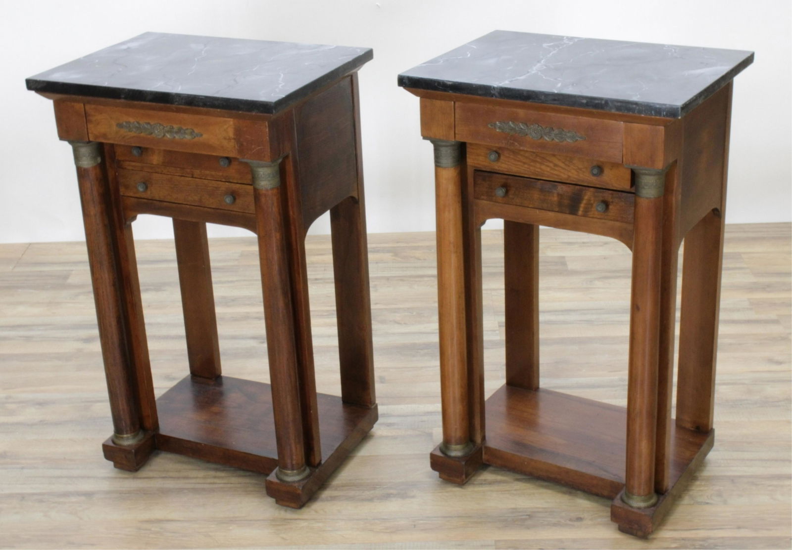 Pair Empire Style Mahogany Bedside Tables (1 of 8)