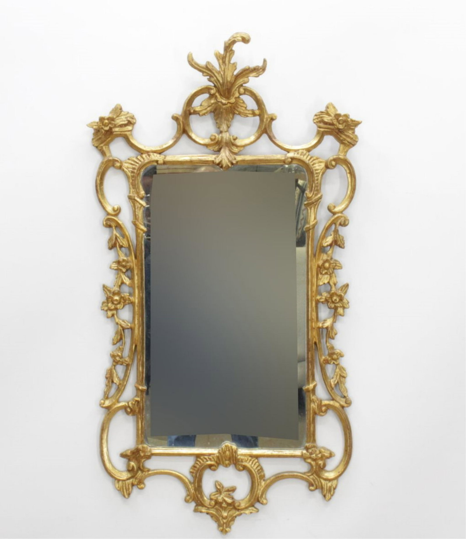 Chippendale Style Giltwood Mirror: Made In Italy label verso. 42"H x 23W Property from the Estate of Hadassah Loeb, NYC