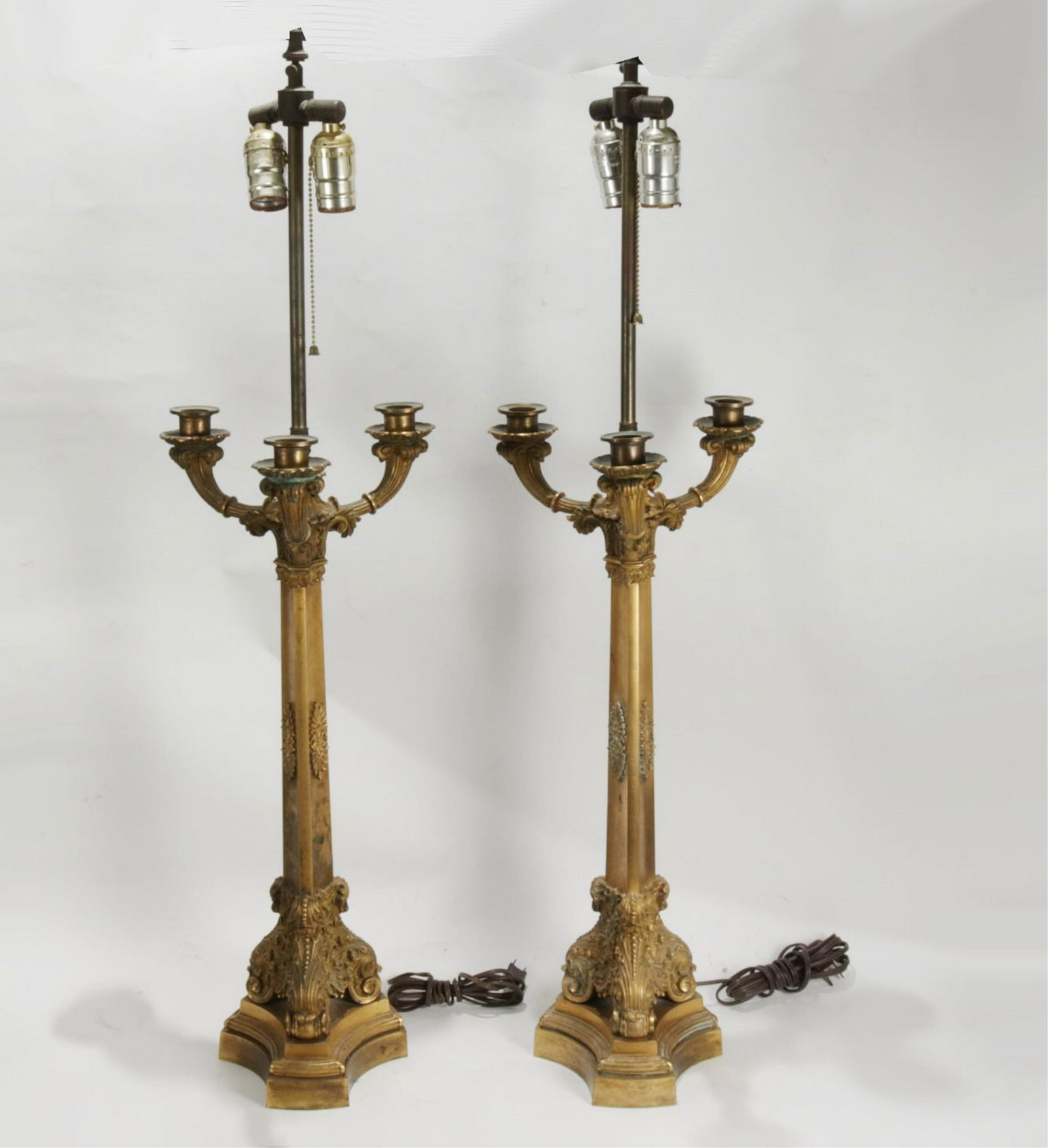 Pair Charles X Style Gilt-Metal Candelabra Lamps (1 of 5)