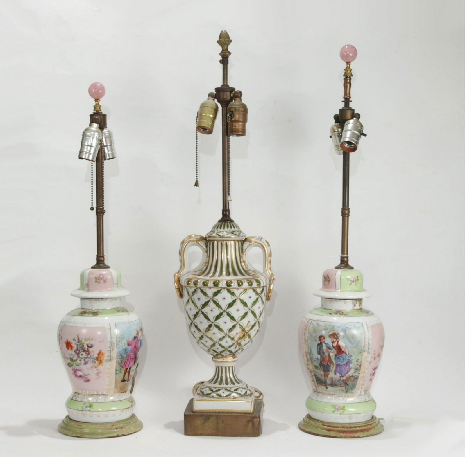 Pair Continental Covered Urn Lamps & another (1 of 9)