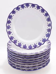 9 Italian Pottery Chargers: 9 Italian Pottery Chargers (Service Plates), blue floral borderDimensions: 13" Dia. Shipping is the buyer's responsibility! We recommend obtaining a quote from a third party shipper prior to bidding