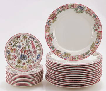 25 Gien Faience Dinnerware - Jardin Imaginaire: Set 25 Gien Faience Dinnerware, "Jardin Imaginaire", comprised of 14 dinner plates, 11"Dia.; and 11 salad plates, 7 1/2" Dia.Dimensions: See description. Shipping is the buyer's responsibility! We