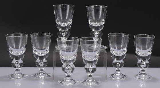 8 Steuben Sherry Glasses: 8 Steuben Sherry Glasses, with teardrop stemDimensions: 5 1/8" H Shipping is the buyer's responsibility! We recommend obtaining a quote from a third party shipper prior to bidding