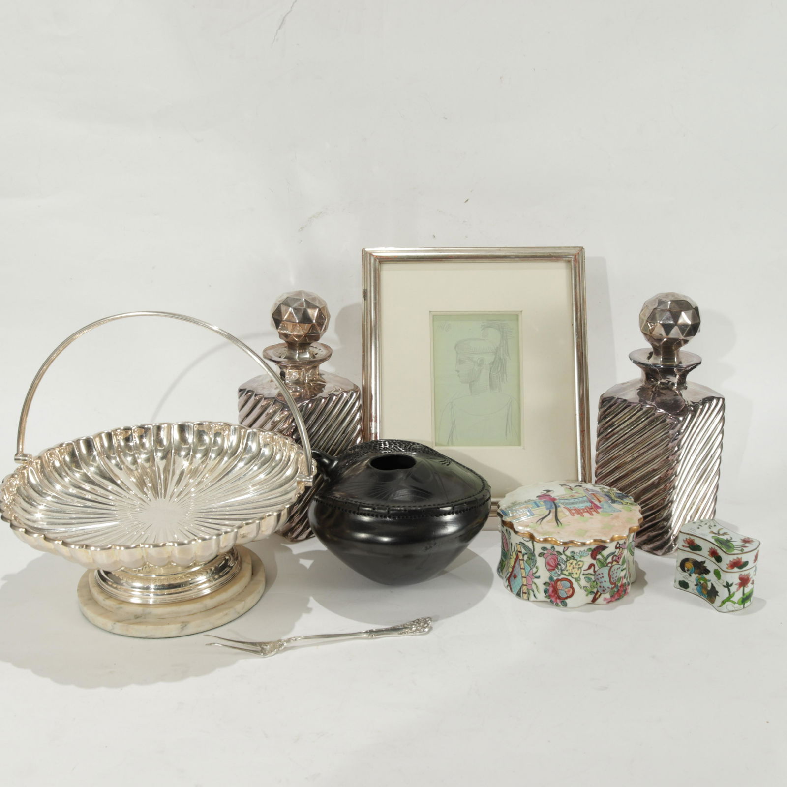 Mixed Lot; drawing, silverplate, pottery (1 of 7)