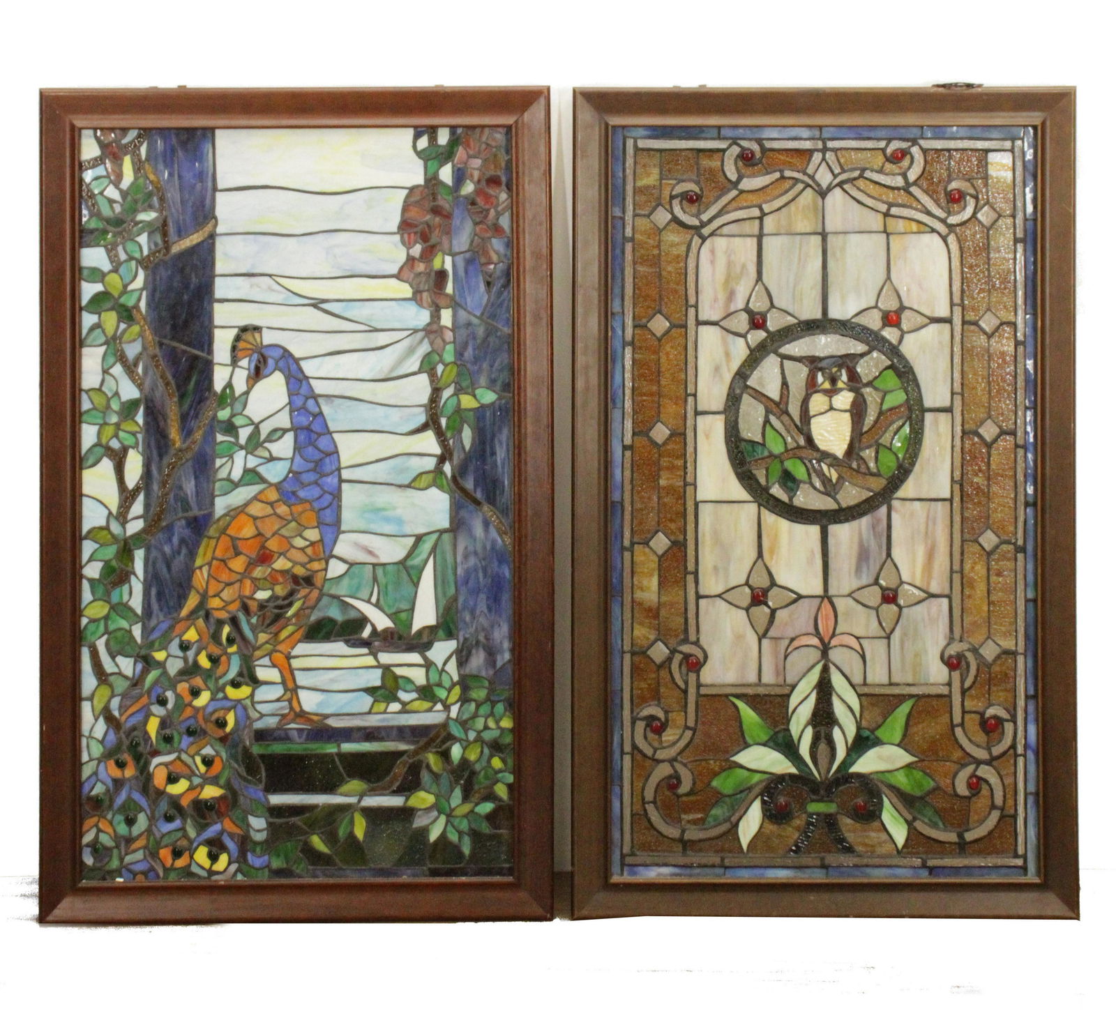 Two Slag and Stained Glass Framed Panels (1 of 4)