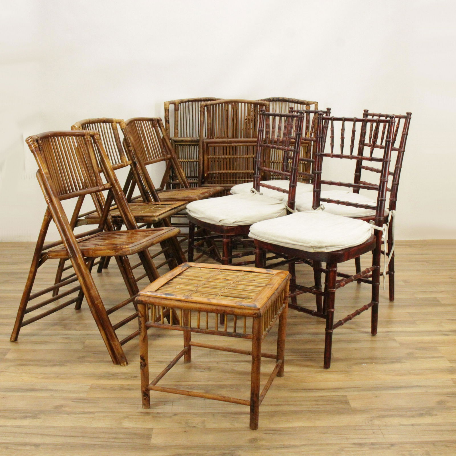 6 Bamboo, 4 Wooden Bamboo Chairs; table (1 of 5)