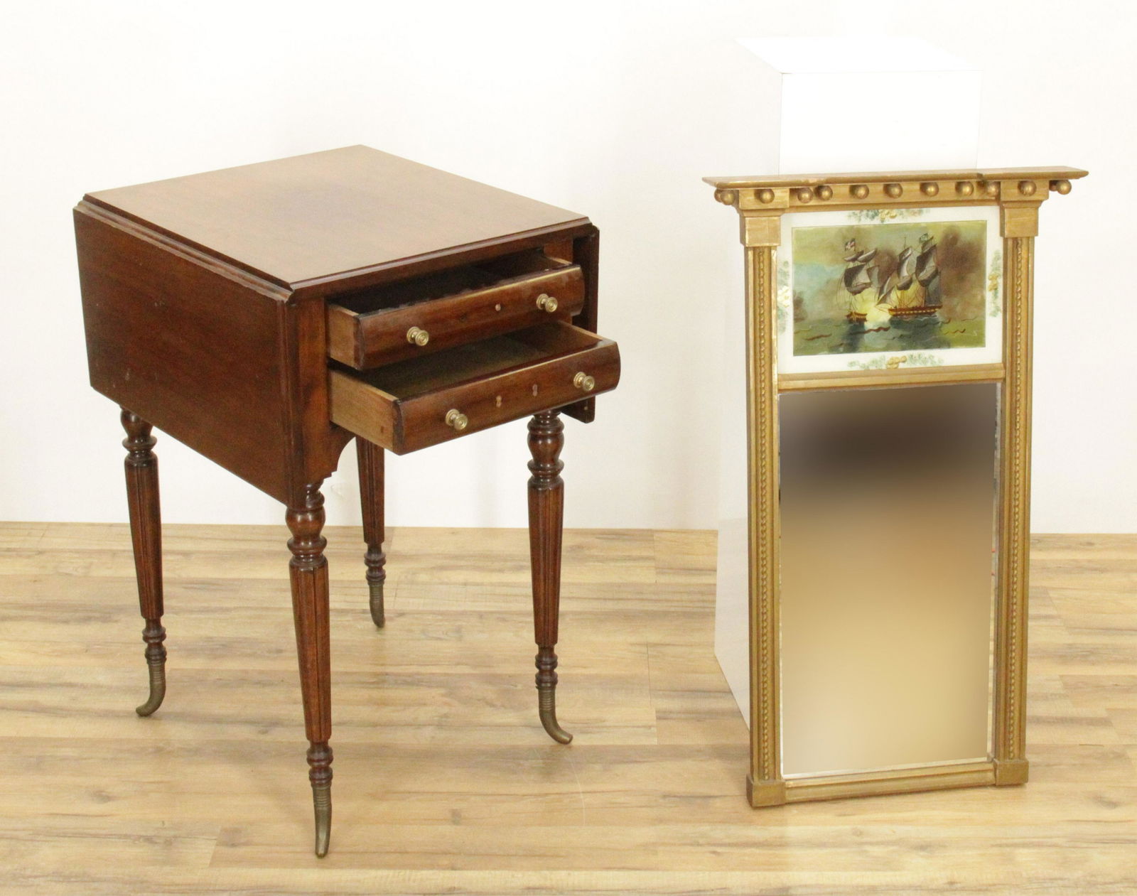 Drop Leaf Work Table;Federal Style Eglomise Mirror (1 of 3)
