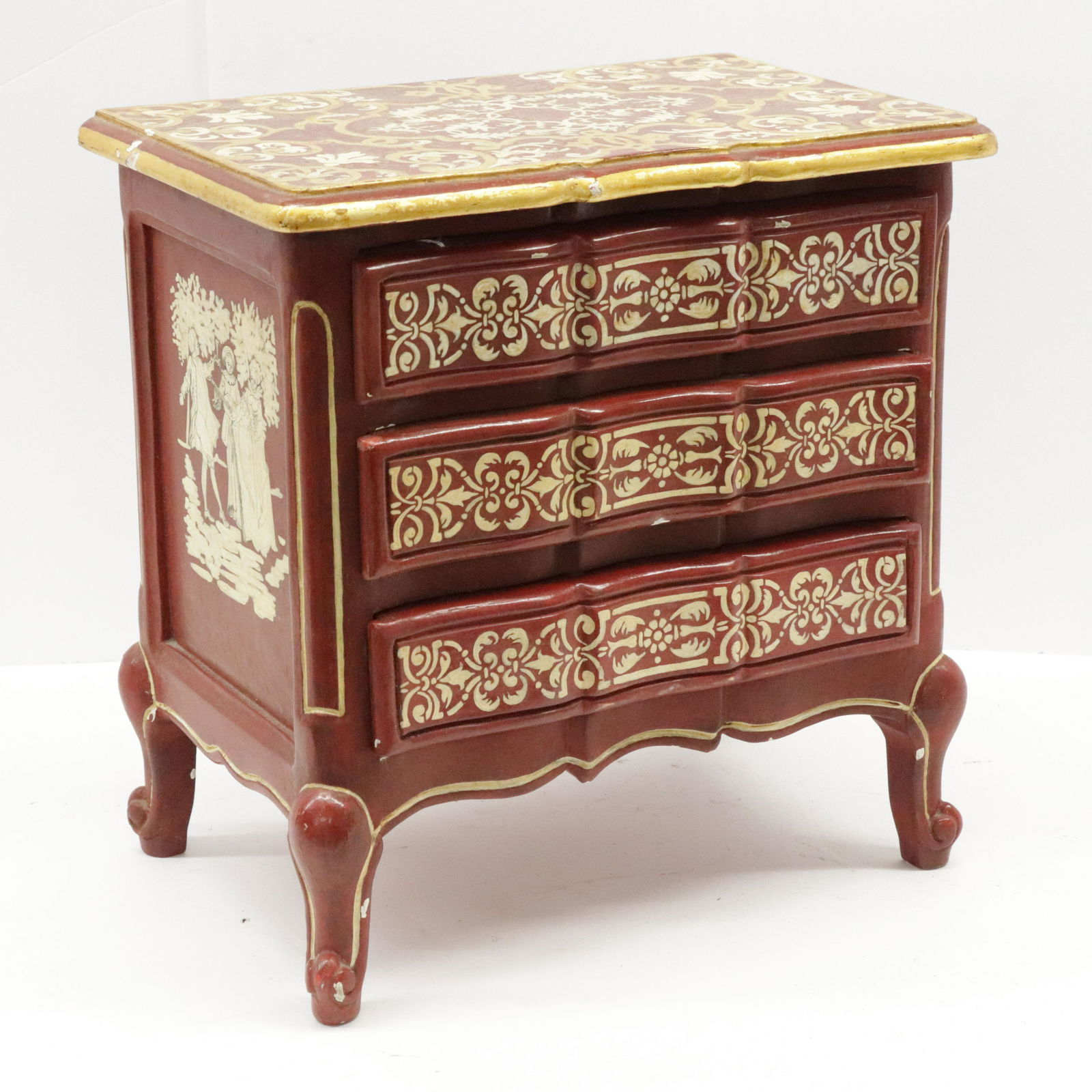 Rococo Style Scarlet Painted Miniature Commode (1 of 2)