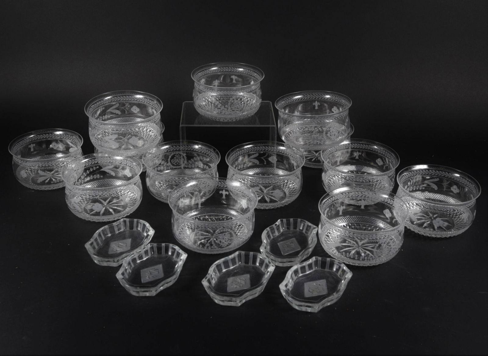 E. 20th C. Etched Hawkes Finger Bowls; bowls (1 of 3)