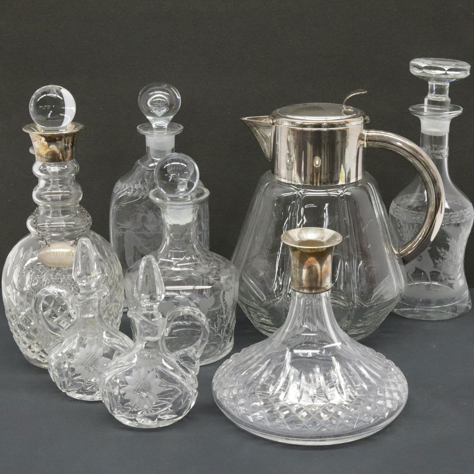 Silver Mounted Decanters, Cruets, Pitcher (1 of 6)