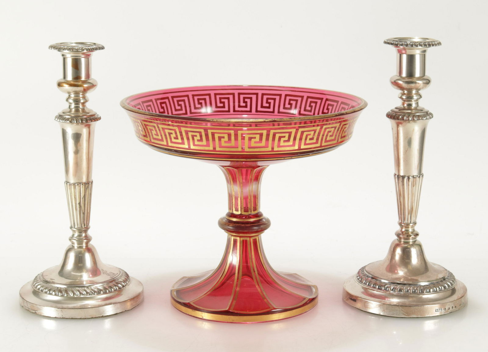 Cranberry Glass Compote & Silver Plate Candelstick (1 of 8)