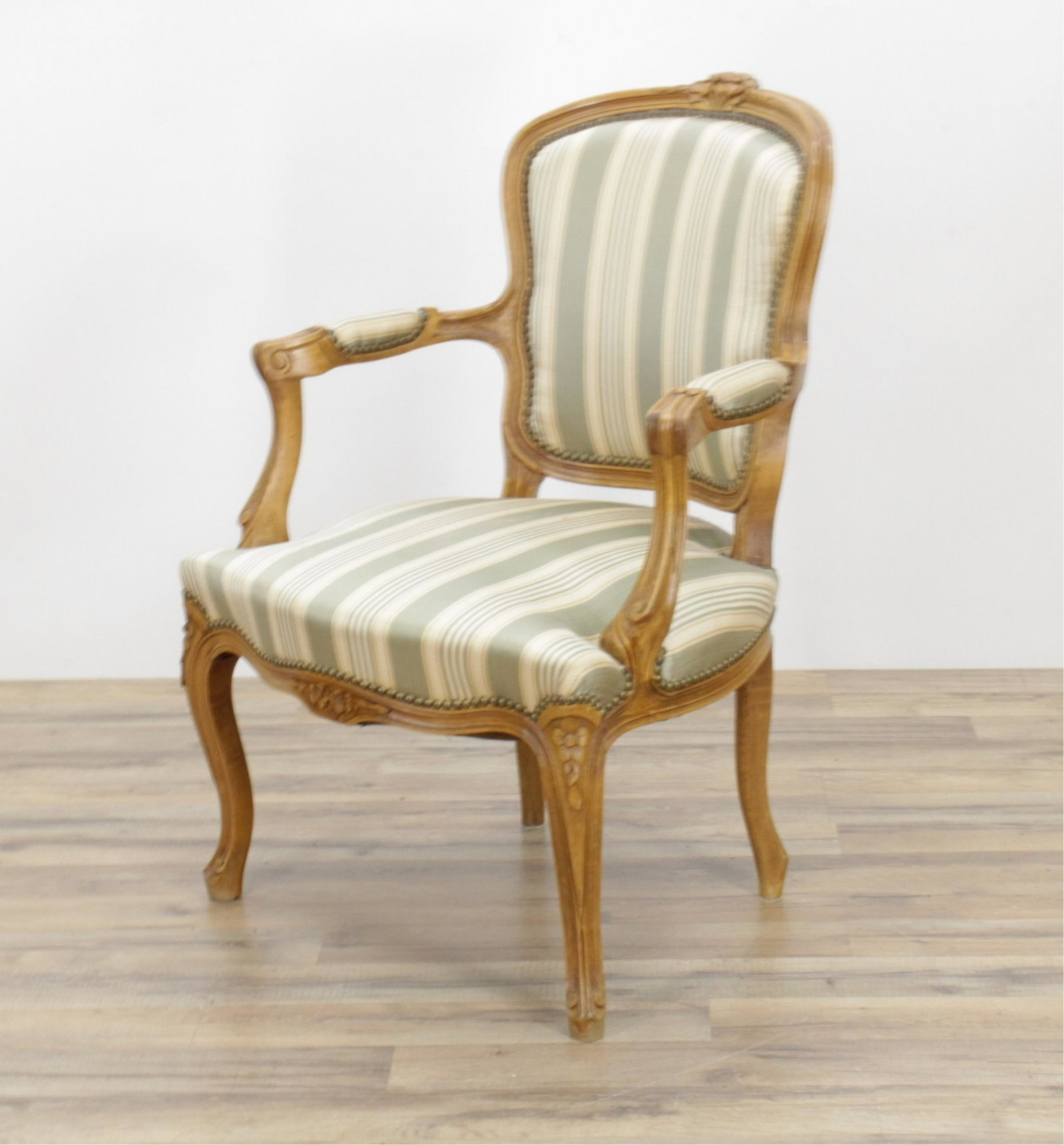 Louis XVI Style Fauteuil: Dimensions: 24 w by 33.5 h by 21 d by 16 sh Shipping is the buyer's responsibility! We recommend obtaining a quote from a third party shipper prior to bidding