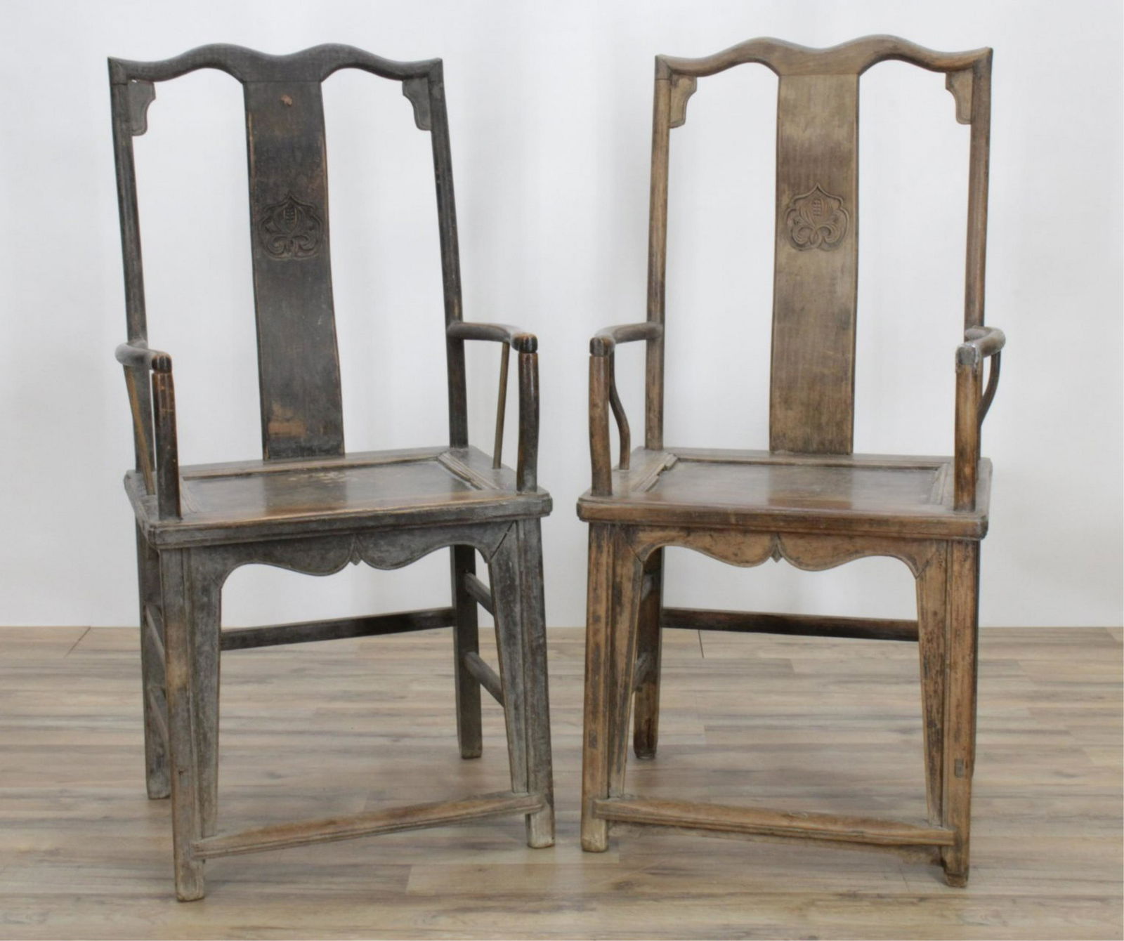 Pair Chinese Elm & Softwood Scholar's Armchairs (1 of 10)