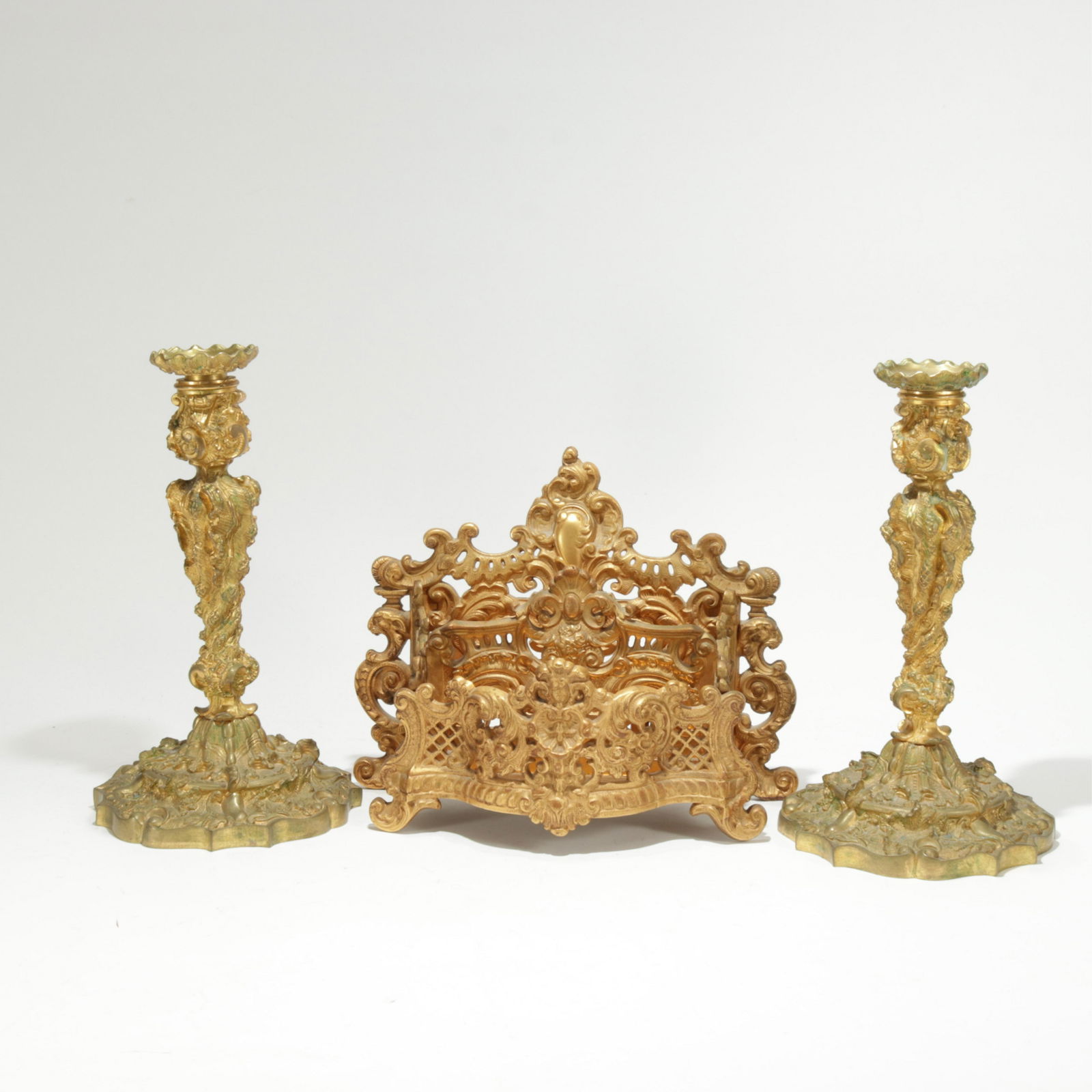 Pair Louis XV Style Candlesticks & Letter Holder (1 of 7)
