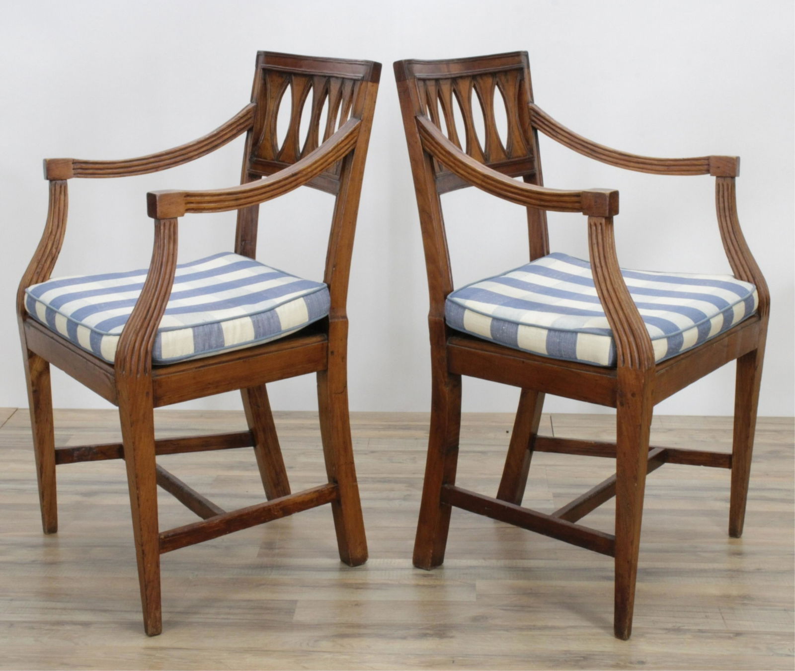 Pair Neo-Classical Style Cherry Open Armchairs (1 of 9)