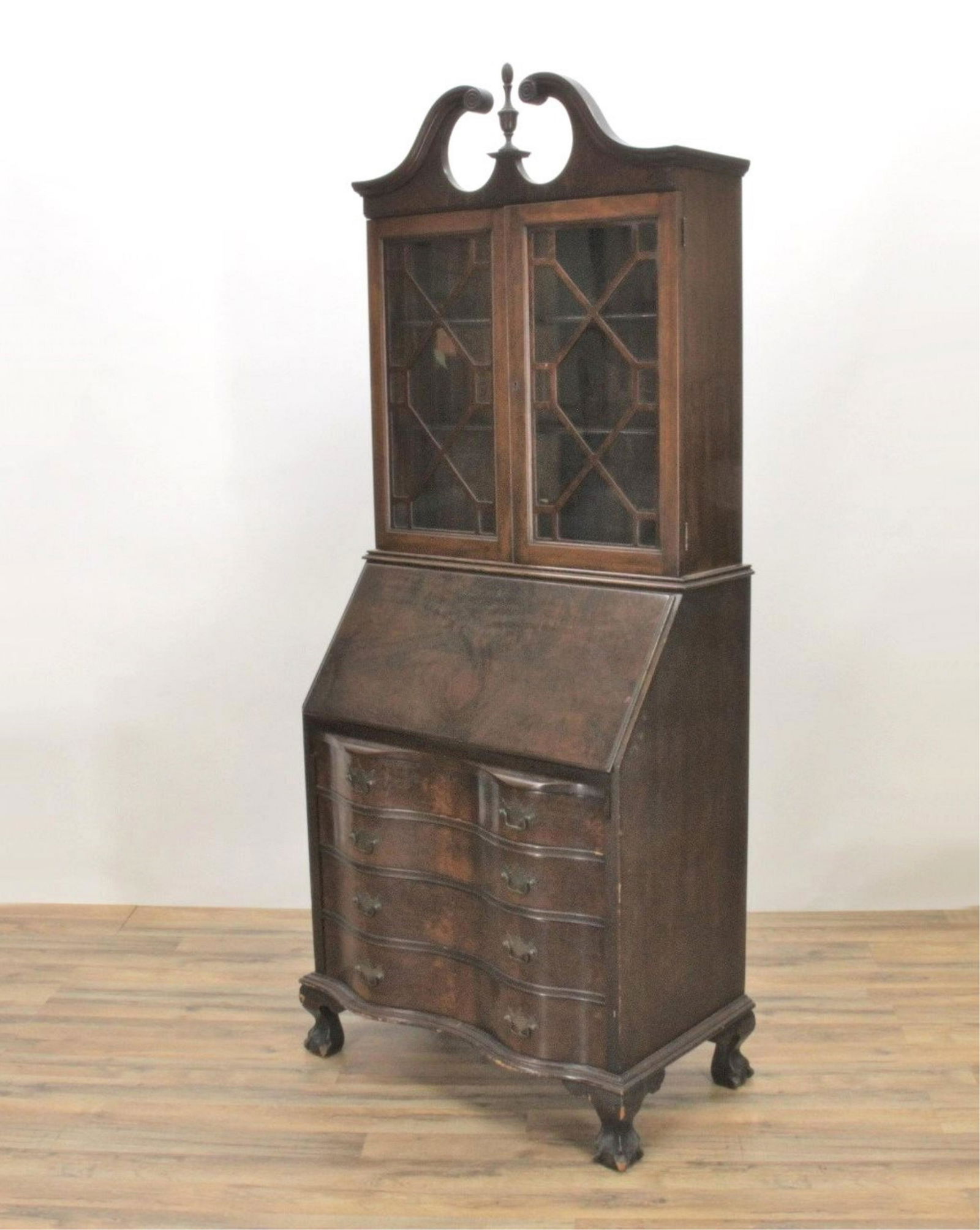 George II Style Slant Front Bureau Bookcase (1 of 7)