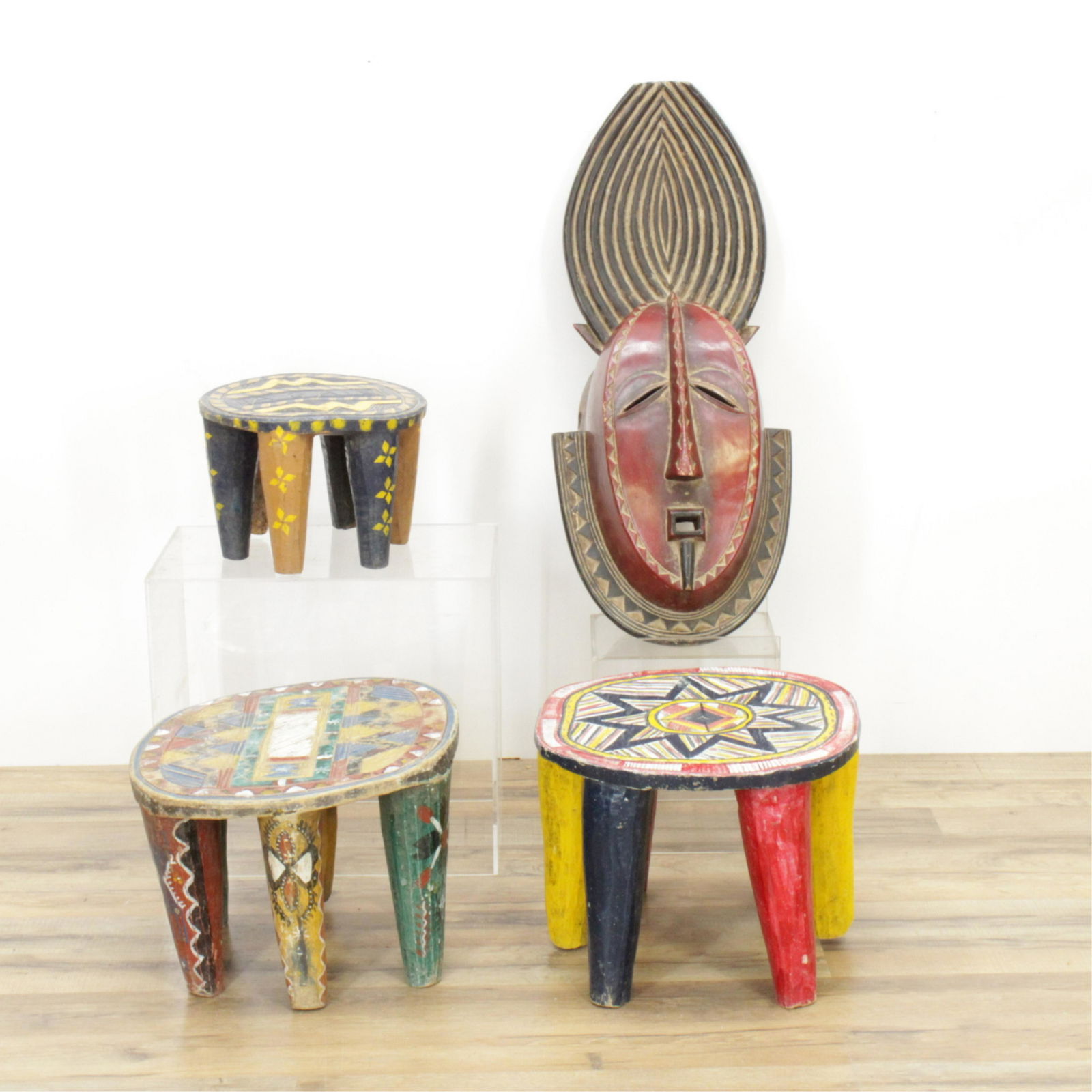 3 Nigerian Carved and Painted Stools (1 of 6)