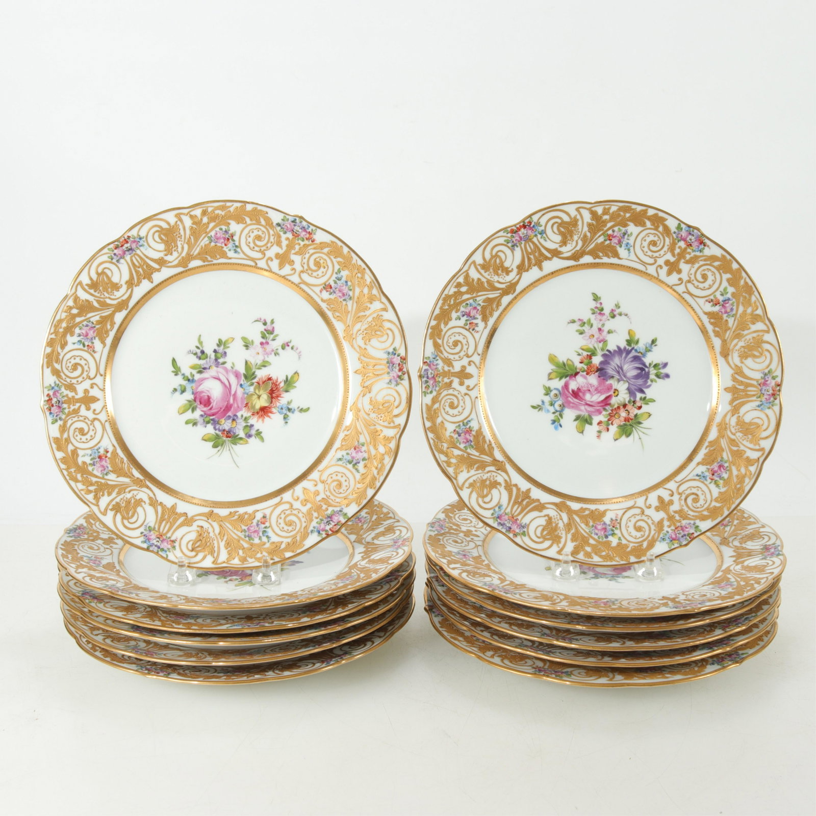 Set of 12 Sevres Style Porcelain Plates: Set of 12 Sevres Style Porcelain Plates, hand painted and gilt (CMAC542/12)(MS) Dimensions: 10" Dia. Property from a Manhattan collection
