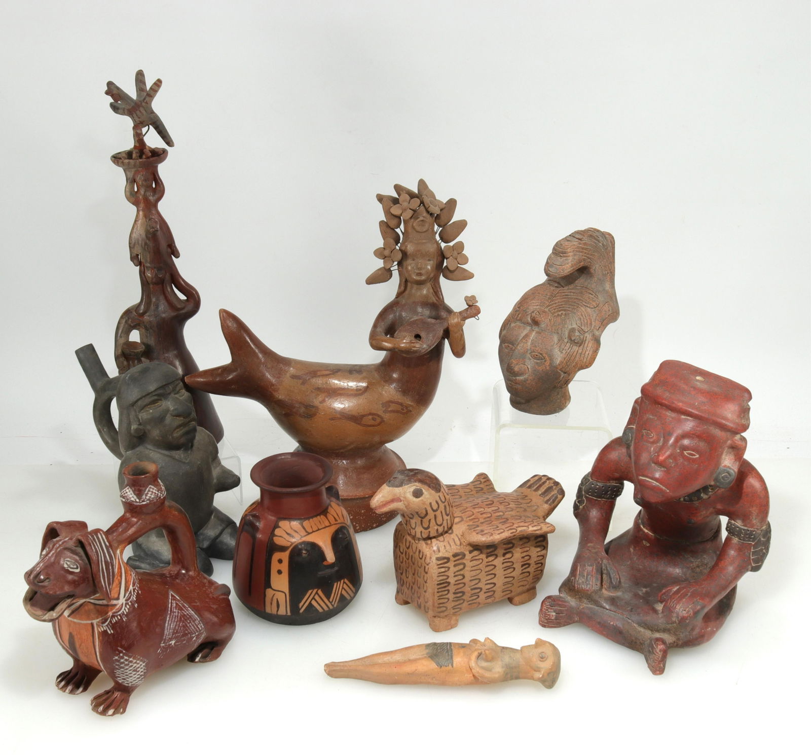8 Pre Columbian Style Pottery Vessels & Figure (1 of 9)