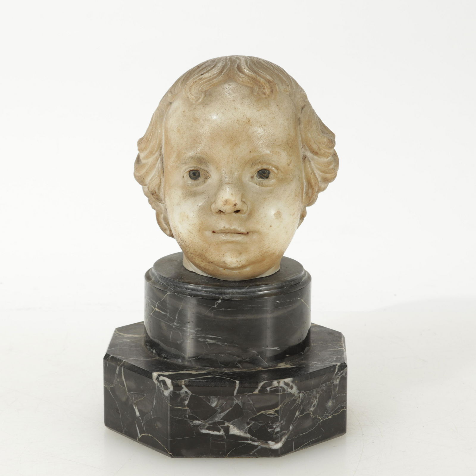 19th C. poss. earlier Marble Child Head on stand (1 of 4)
