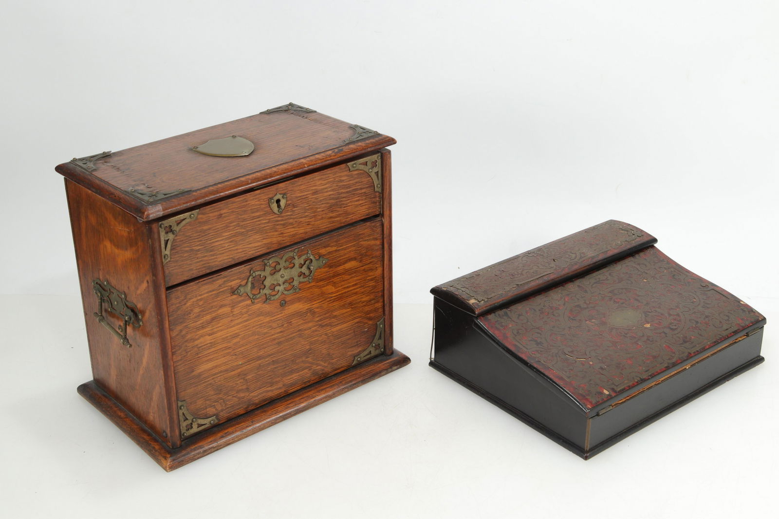 Victorian Oak Leather Box & Boulle Lap Desk, 19 C. (1 of 6)